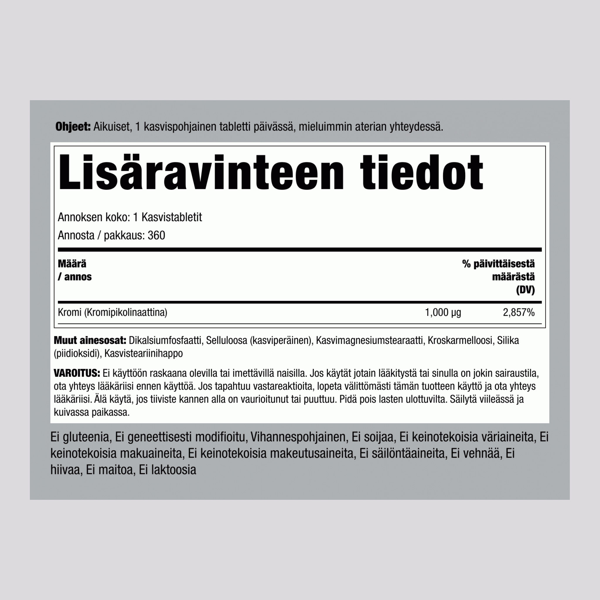 Kromipikolinaatti,  1000 μg 360 Tabletit 2 Pulloa