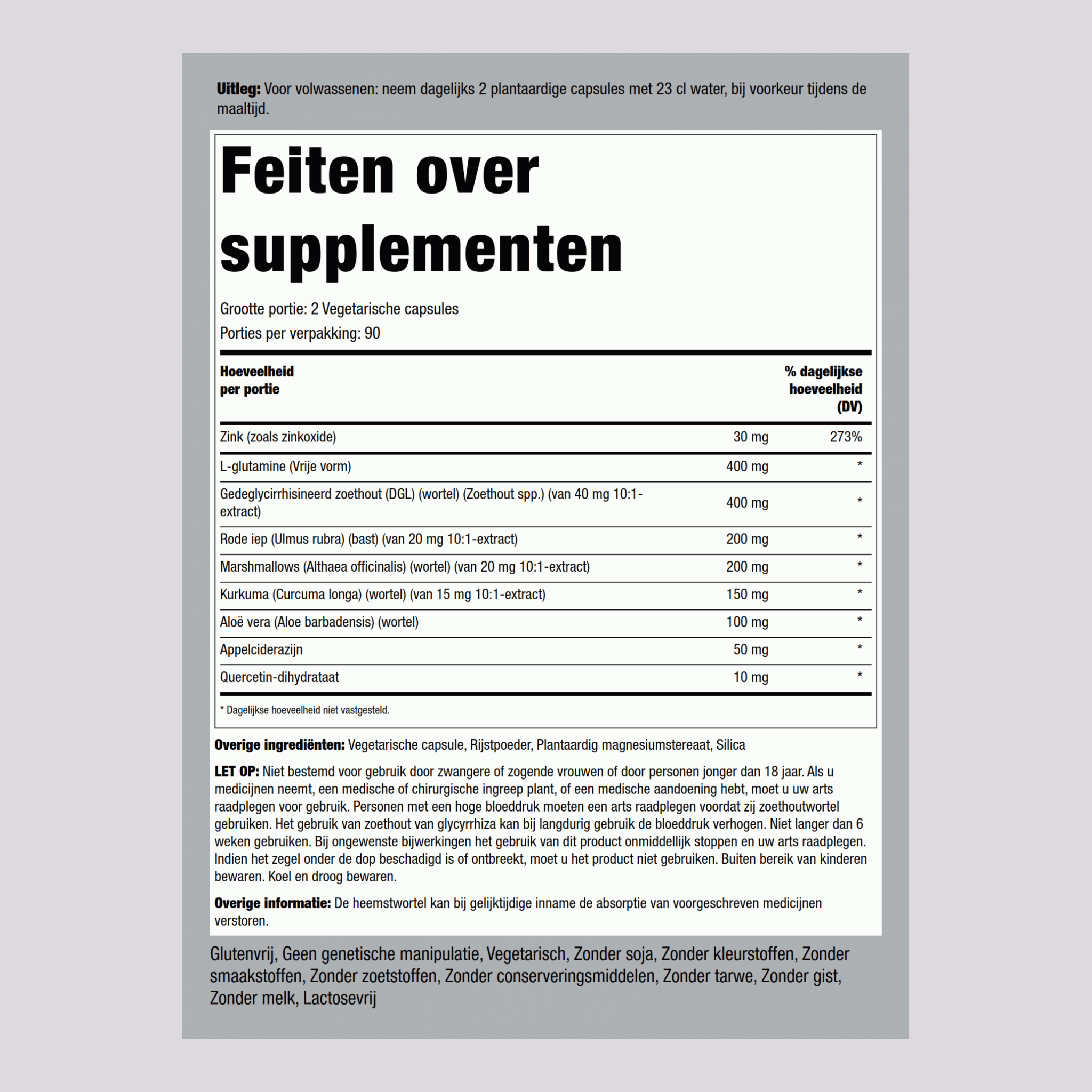 Ondersteuning voor lekkende darm 180 Vegetarische capsules    