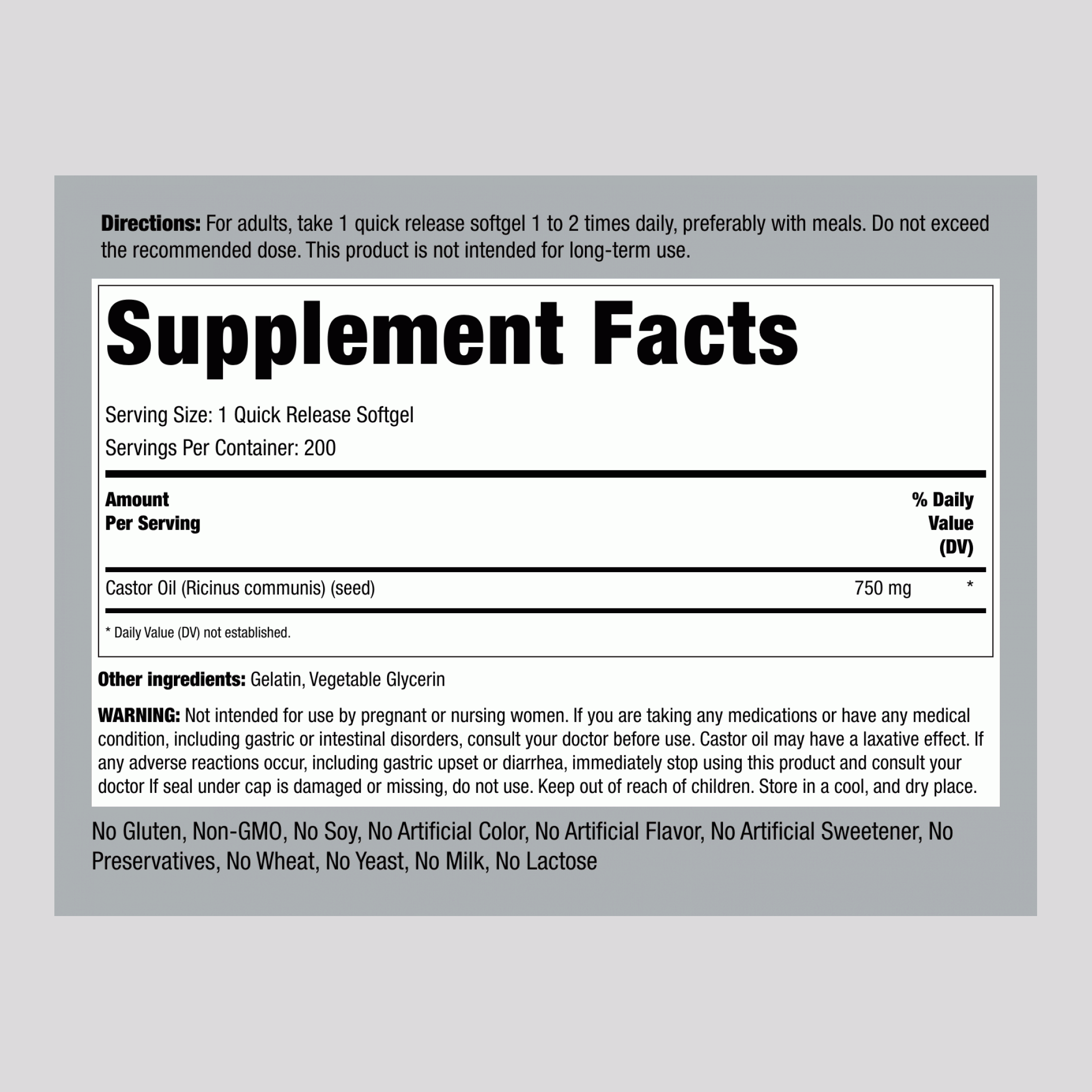 蓖麻子油（冷壓） 750 mg 200 快速釋放軟膠囊 2 瓶子   