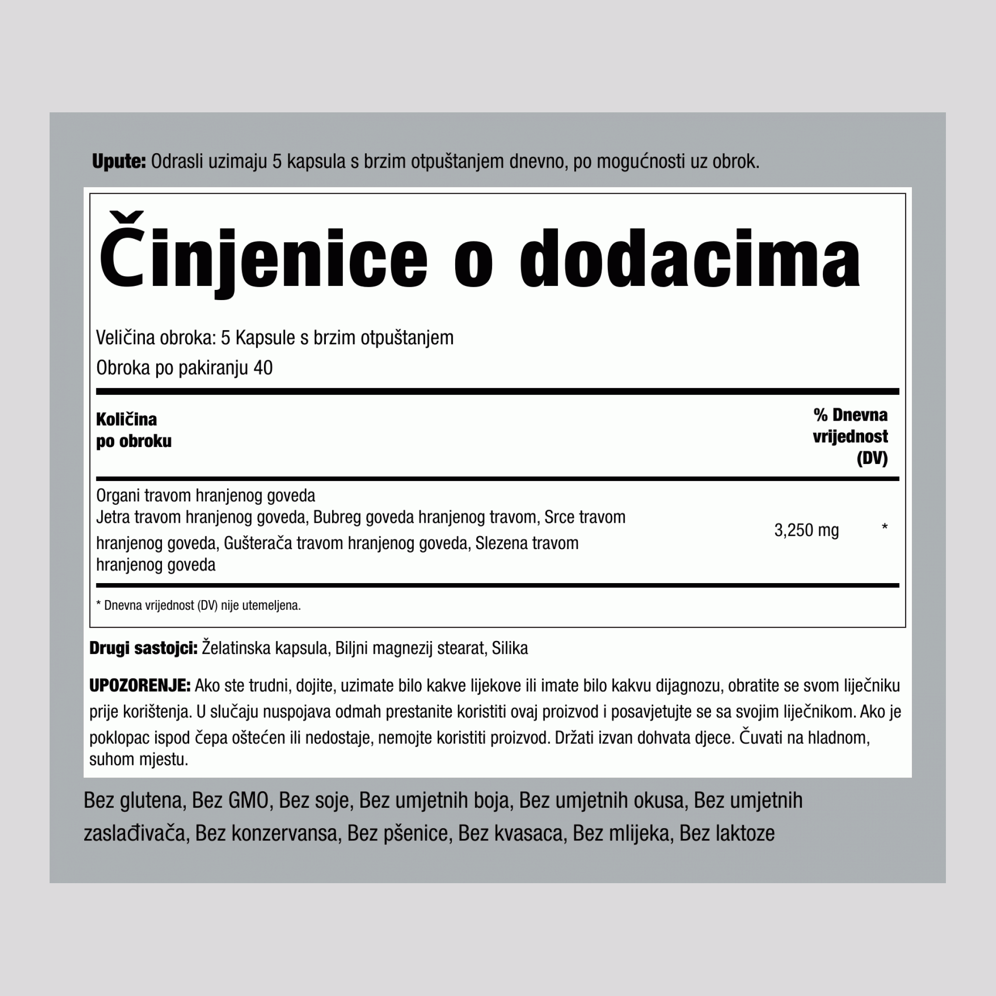 Organi travom hranjenog goveda 3250 mg (po obroku) 200 Kapsule s brzim otpuštanjem 2 Boce   