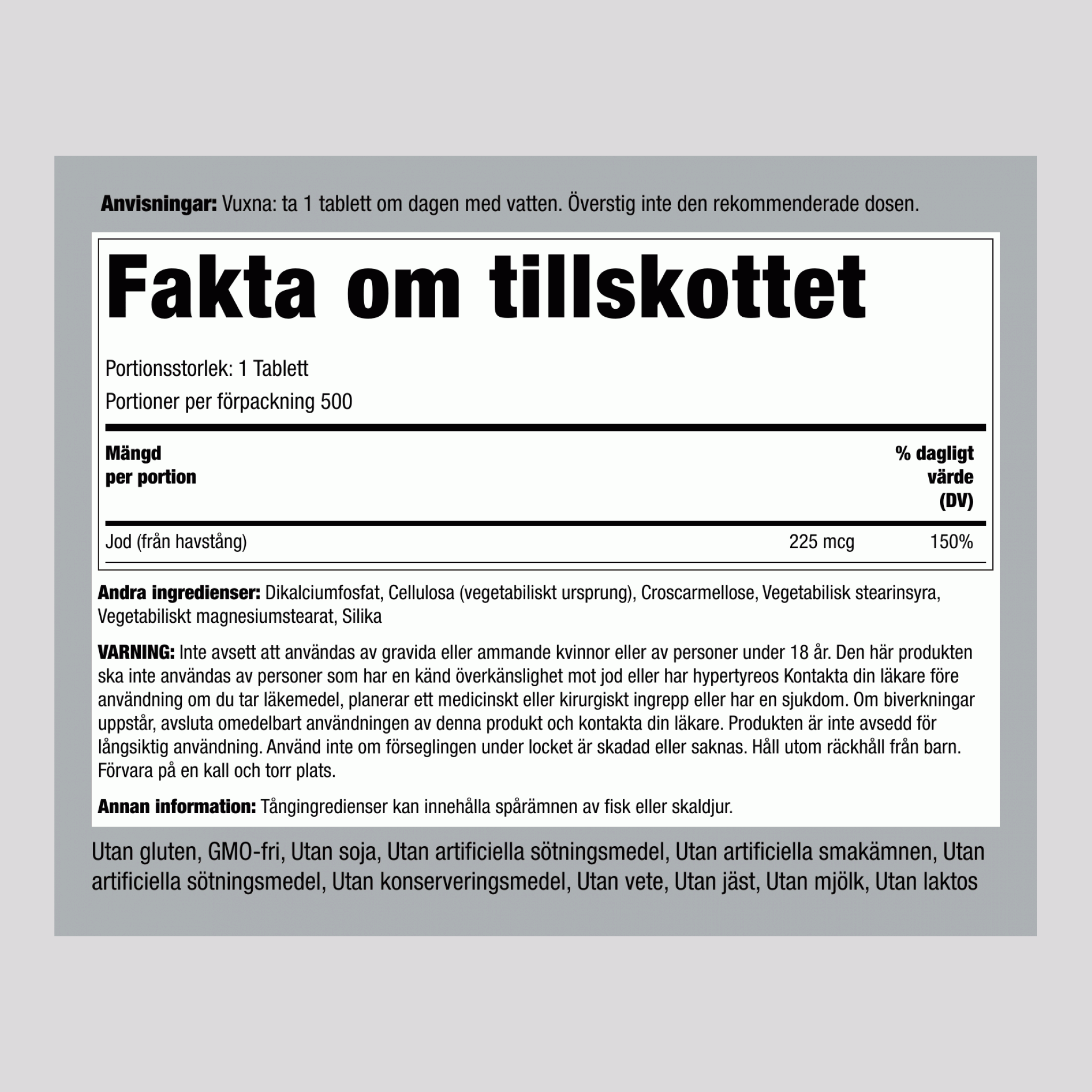 Havsalger (jodkälla ) 225 mcg 500 Tabletter     