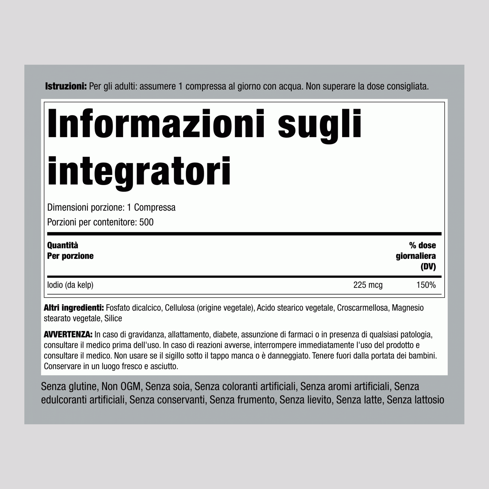 Quercia marina (Fonte di iodio ) 225 mcg 500 Compresse 2 Bottiglie Bottiglie  