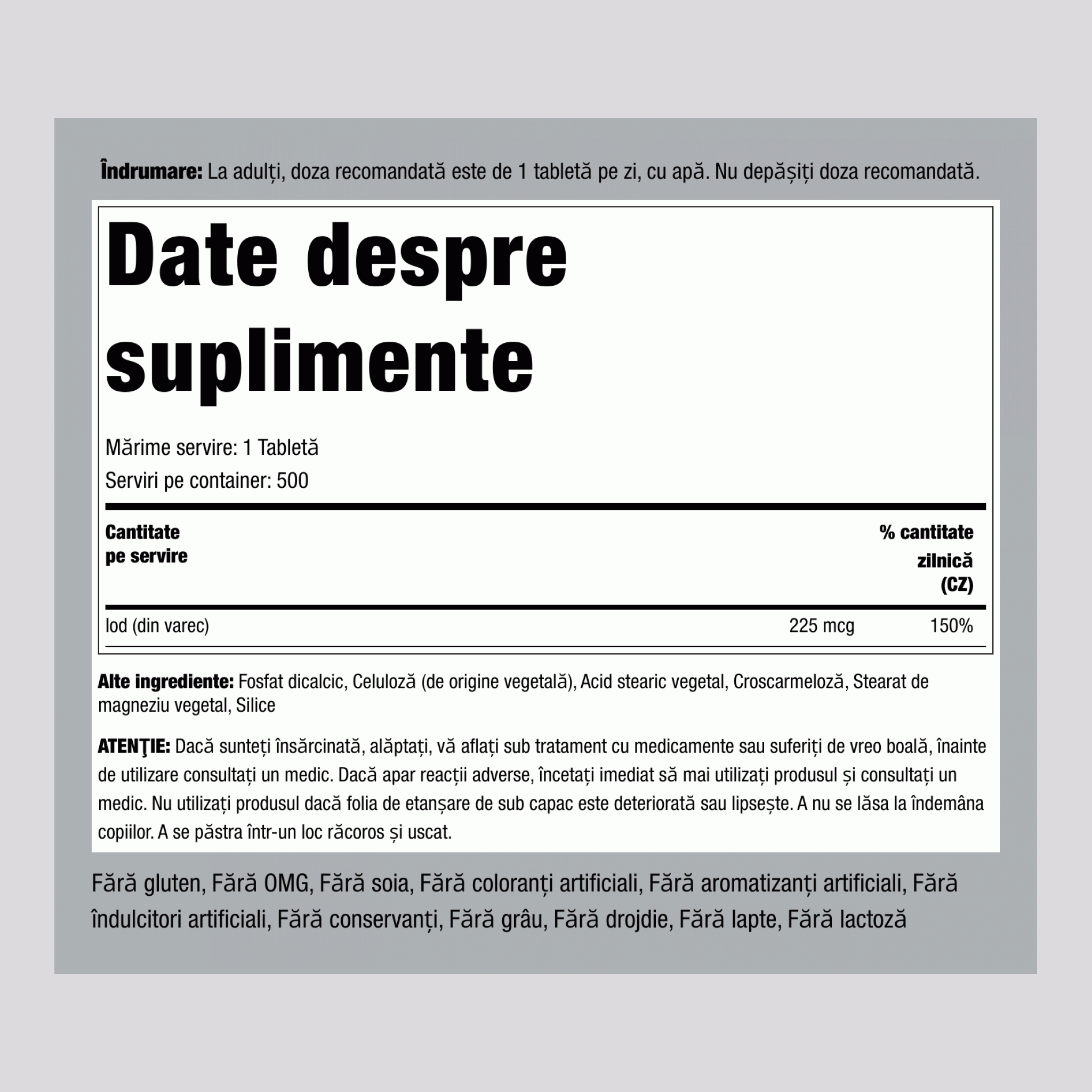 Alge marine (sursă de iod ) 225 mcg 500 Comprimate 2 Sticle Sticle  