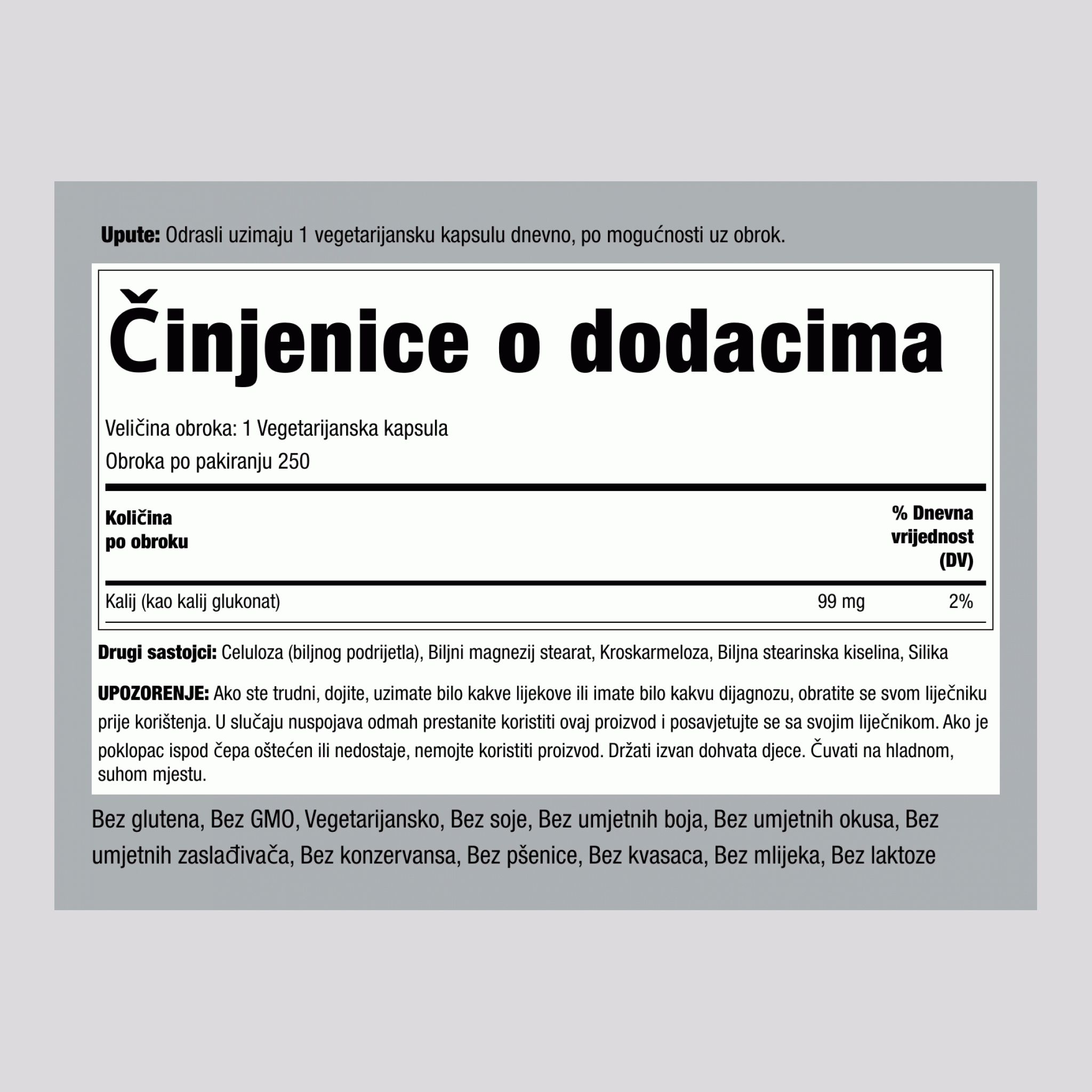 Kelirani kalij (Gluconat), 99 mg, 250 Vegetarijanskih Tableta