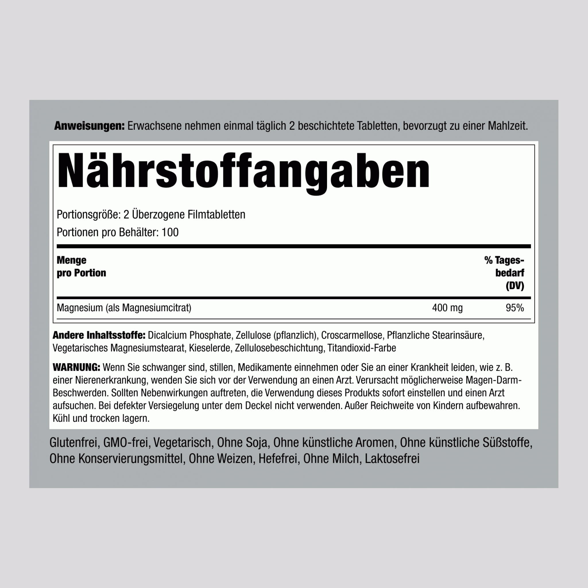 Magnesiumcitrat  400 mg (pro Portion) 200 Überzogene Filmtabletten     