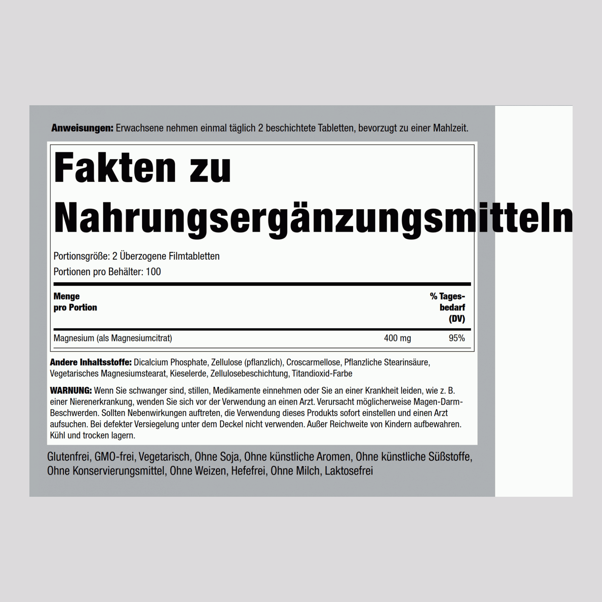 Magnesiumcitrat  400 mg (pro Portion) 200 Überzogene Filmtabletten     