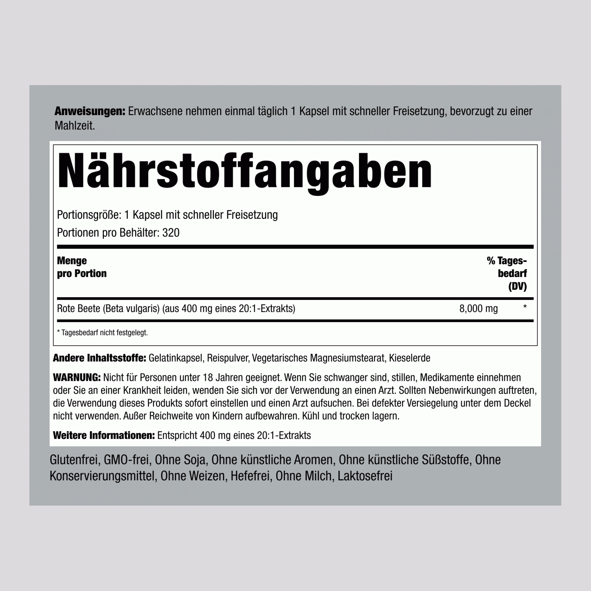 Rote Beete 8000 mg 320 Kapseln mit schneller Freisetzung     