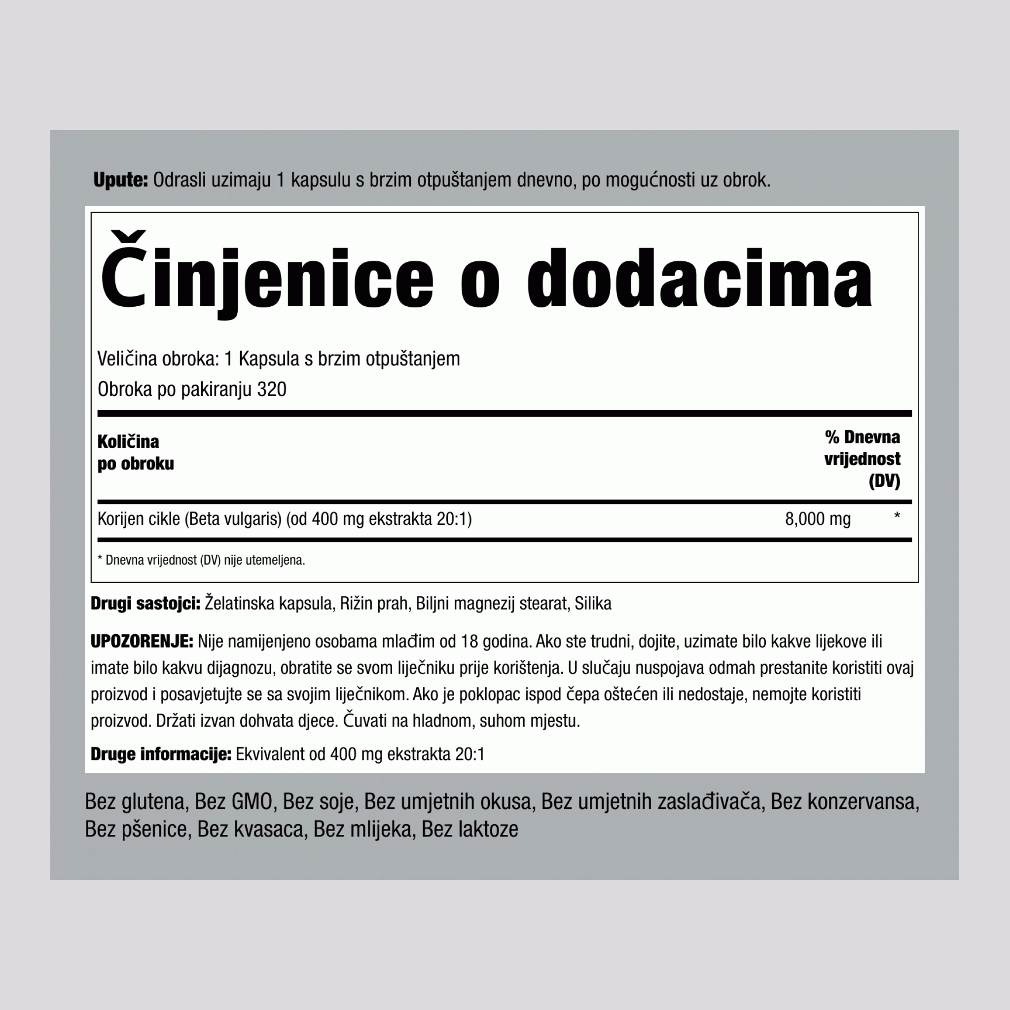 Korijen cikle 8000 mg 320 Kapsule s brzim otpuštanjem     