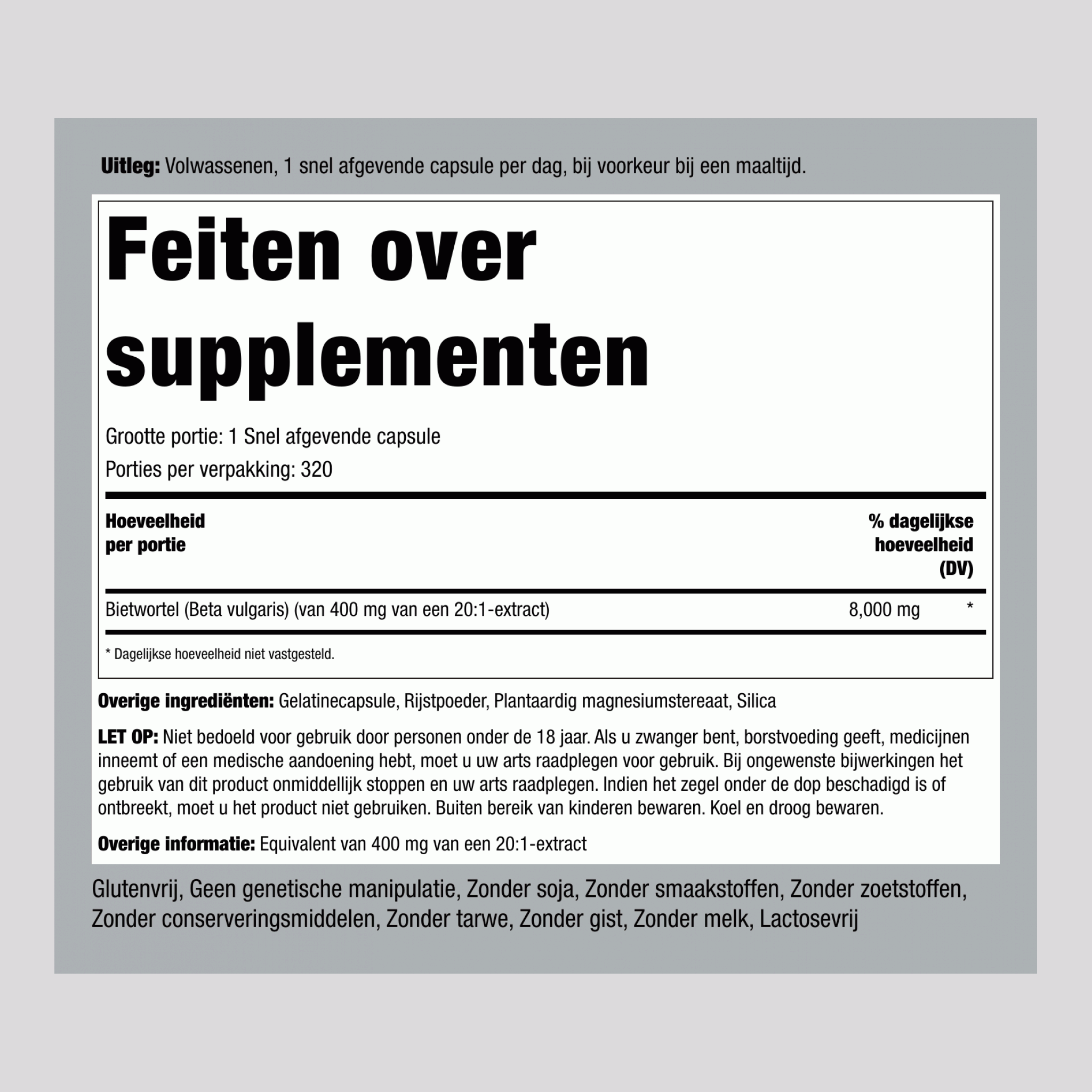 Bietwortel 8000 mg 320 Snel afgevende capsules     