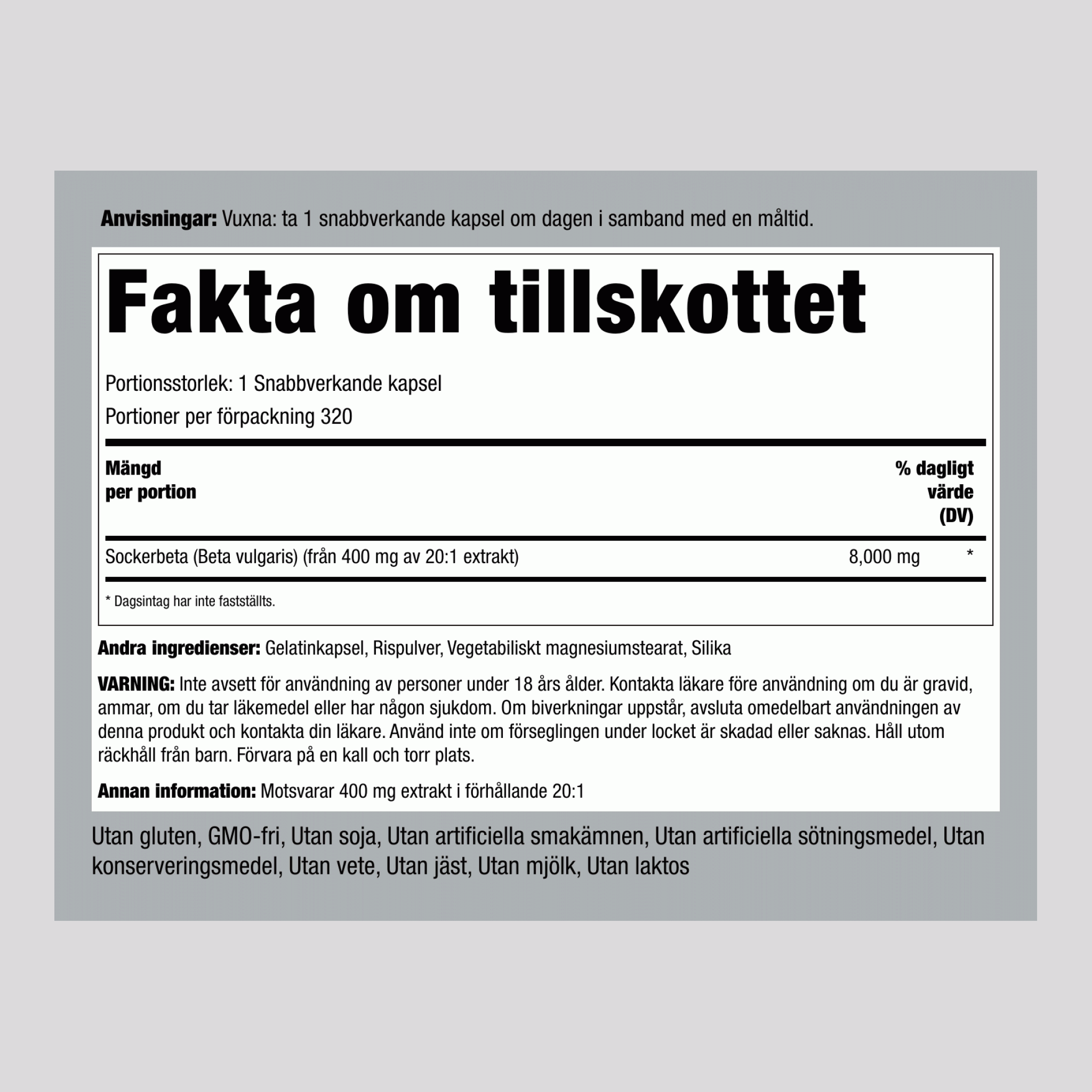 Sockerbeta 8000 mg 320 Snabbverkande kapslar     