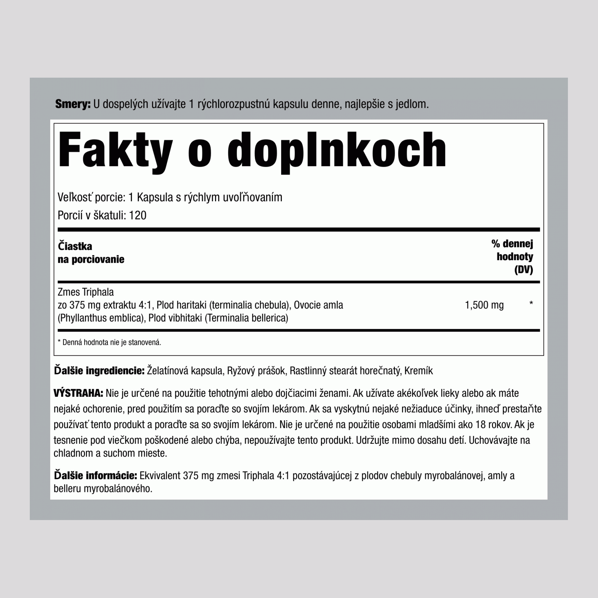 Triphala, 1500 mg, 120 kapsúl s rýchlym uvoľňovaním