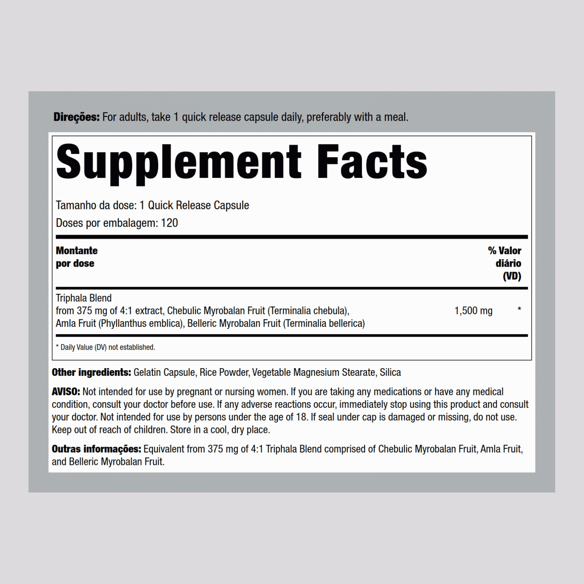 Trifala 1100 mg (por dose) 120 Cápsulas de Rápida Absorção     