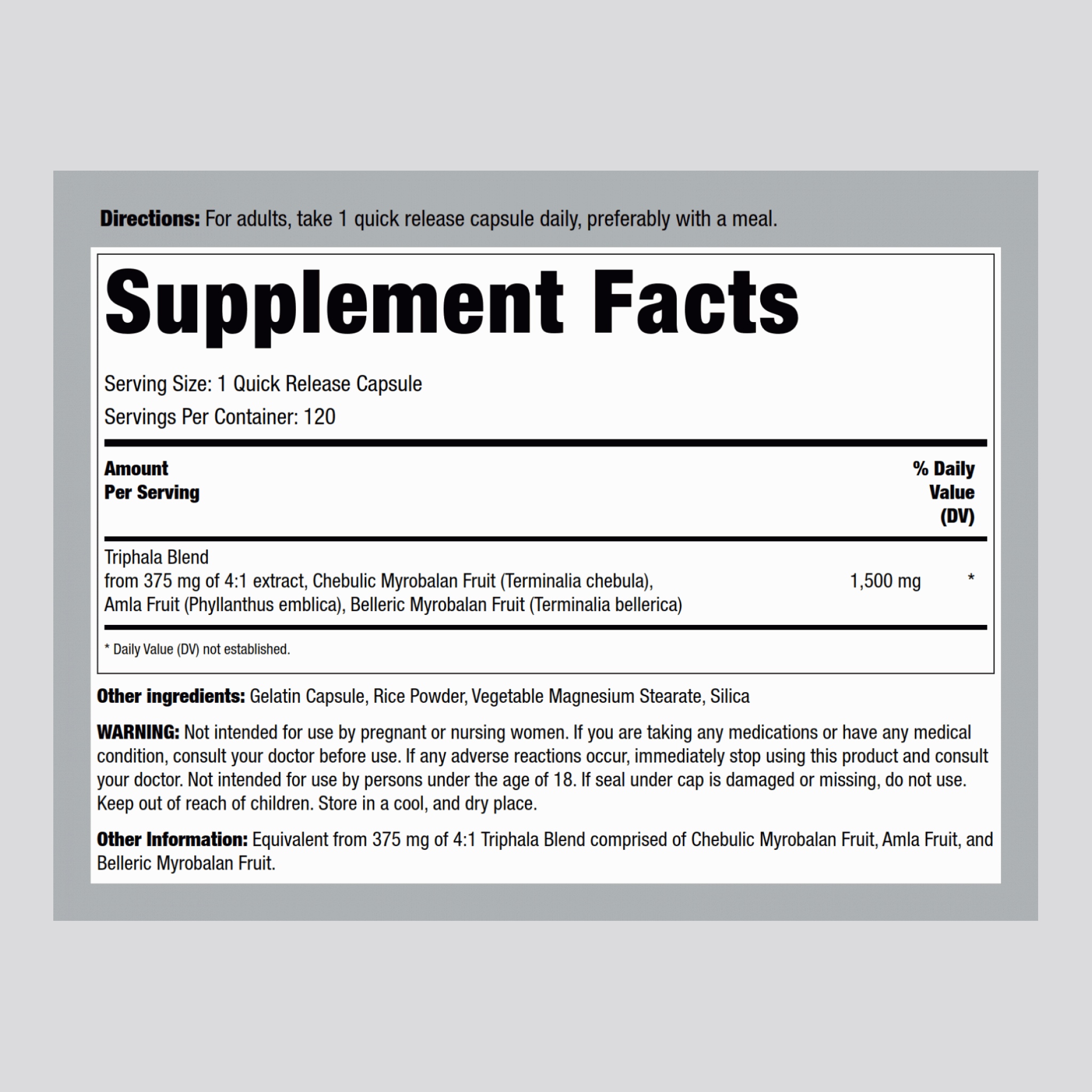 Triphala,  1100 mg (par portion) 120 Gélules à libération rapide 2 Bouteilles
