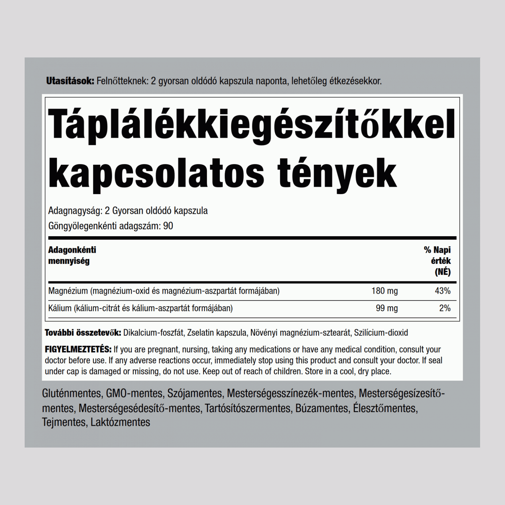 Kálium-magnéziumaszpartát összetétel,99 mg/180 mg 180 Gyorsan oldódó kapszula    