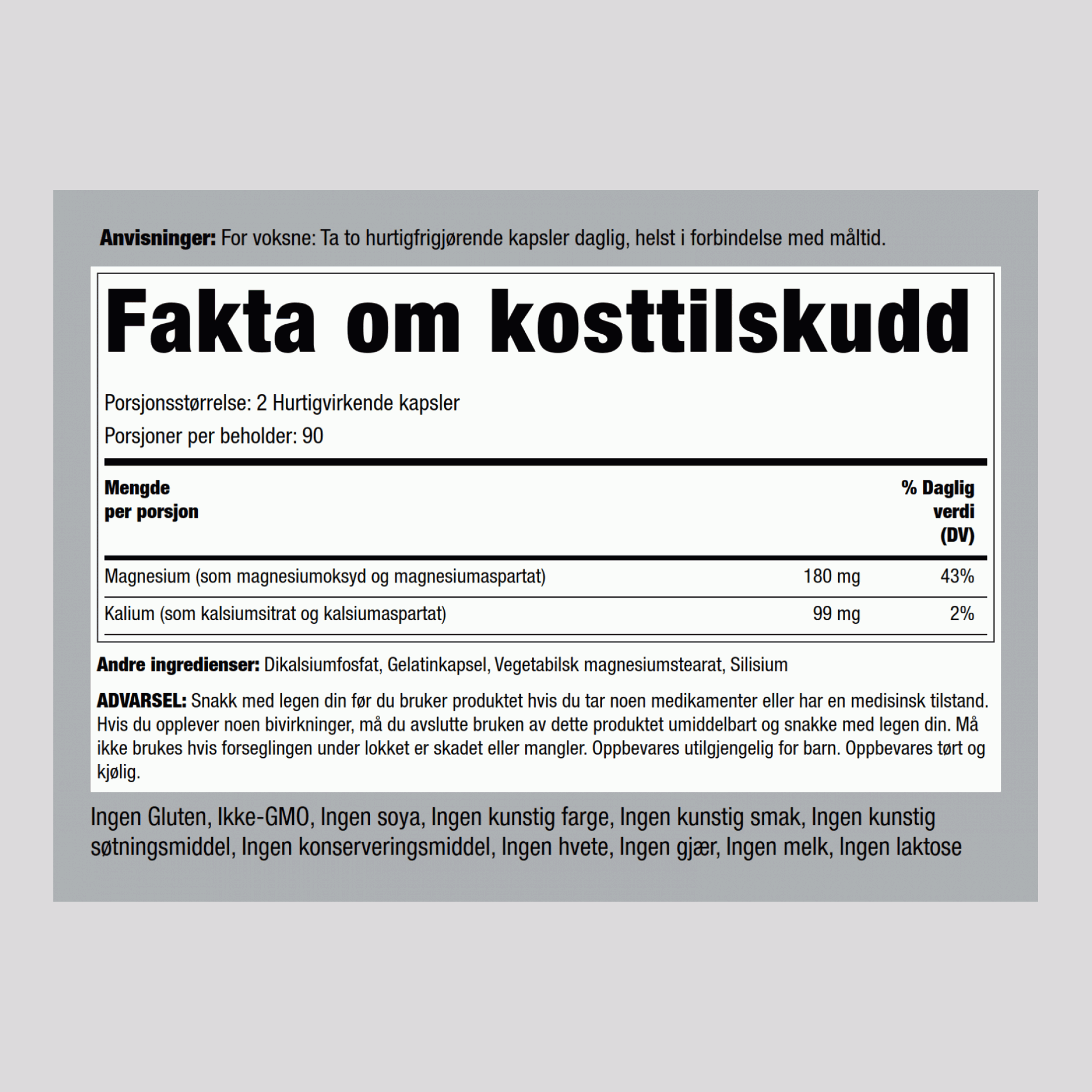 Kalium Magnesium Aspartat Complex,99 mg/180 mg 180 Hurtigvirkende kapsler    