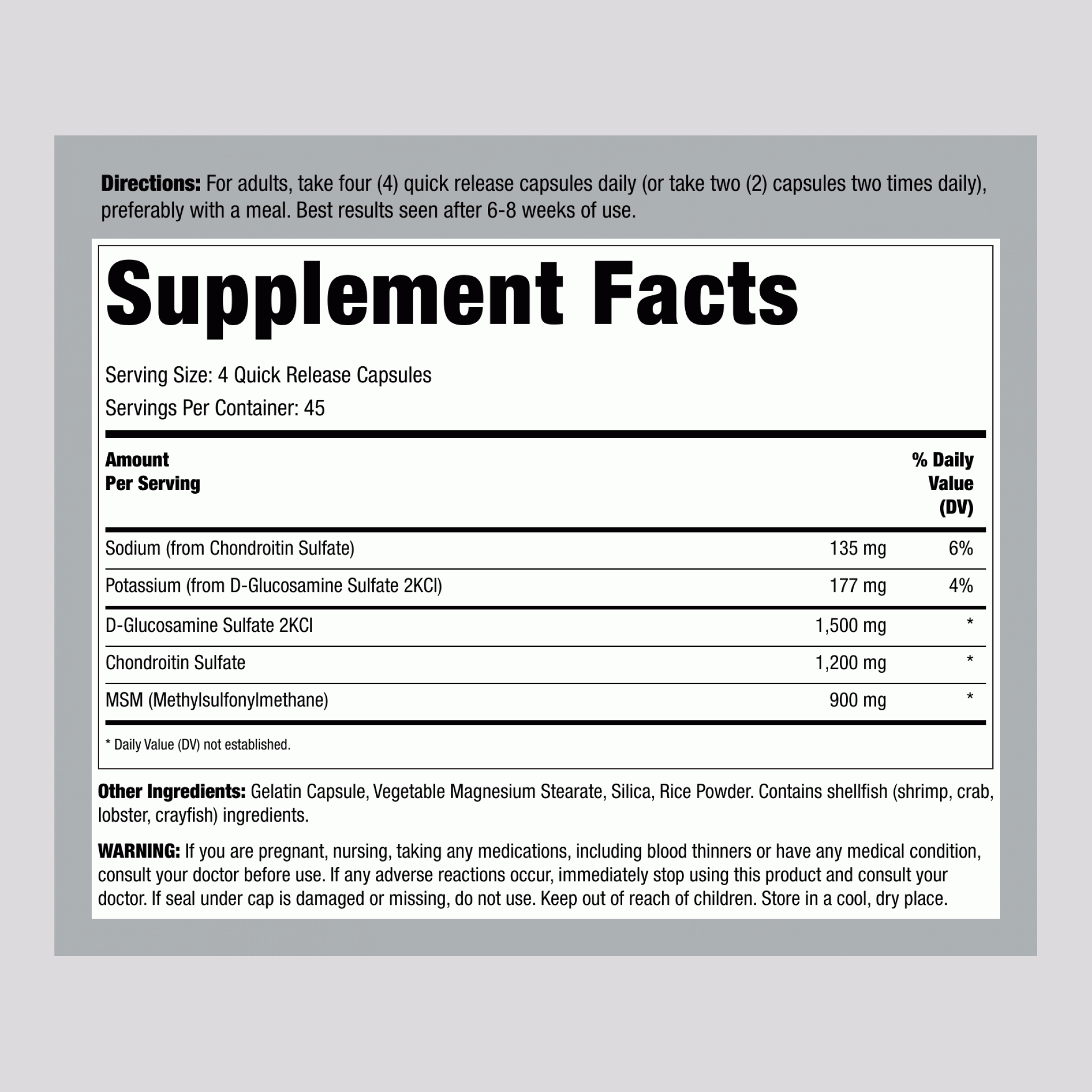 Glucosamine Chondrotin & MSM, 180 Quick Release Capsules