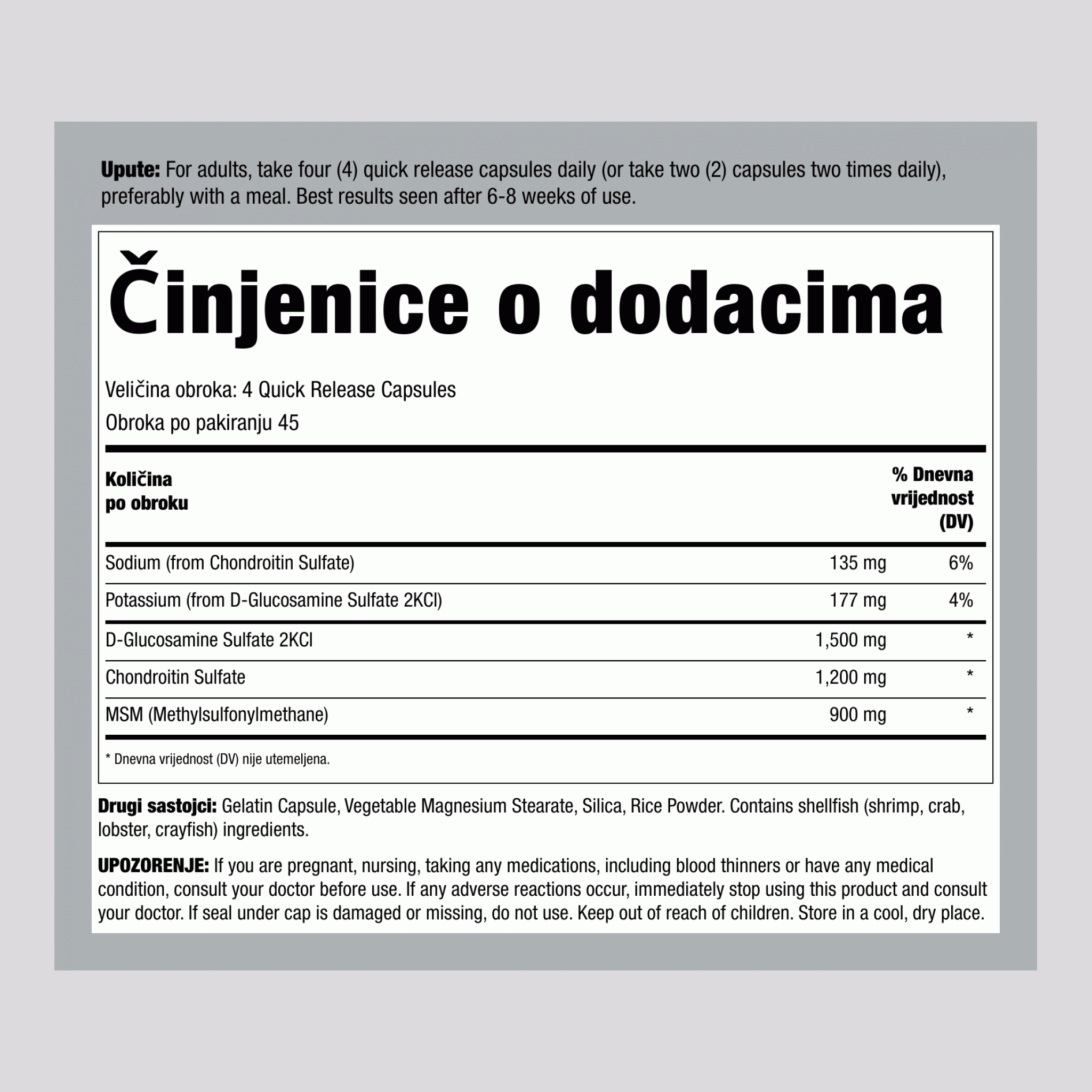 Glukozamin chondrotoin i MSM 180 Kapsule s brzim otpuštanjem      