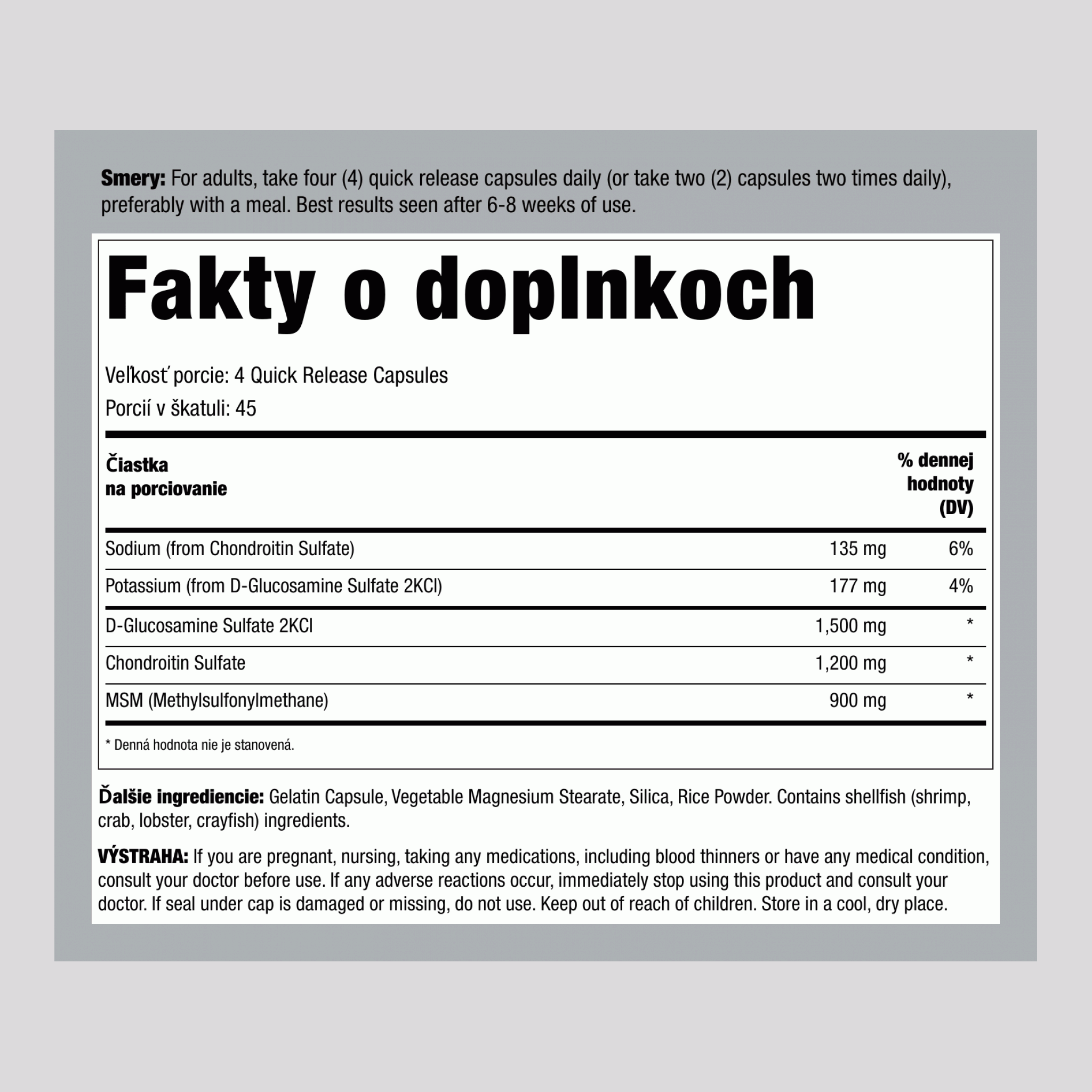 Glukozamín chondroitín a MSM 180 Kapsule s rýchlym uvoľňovaním      