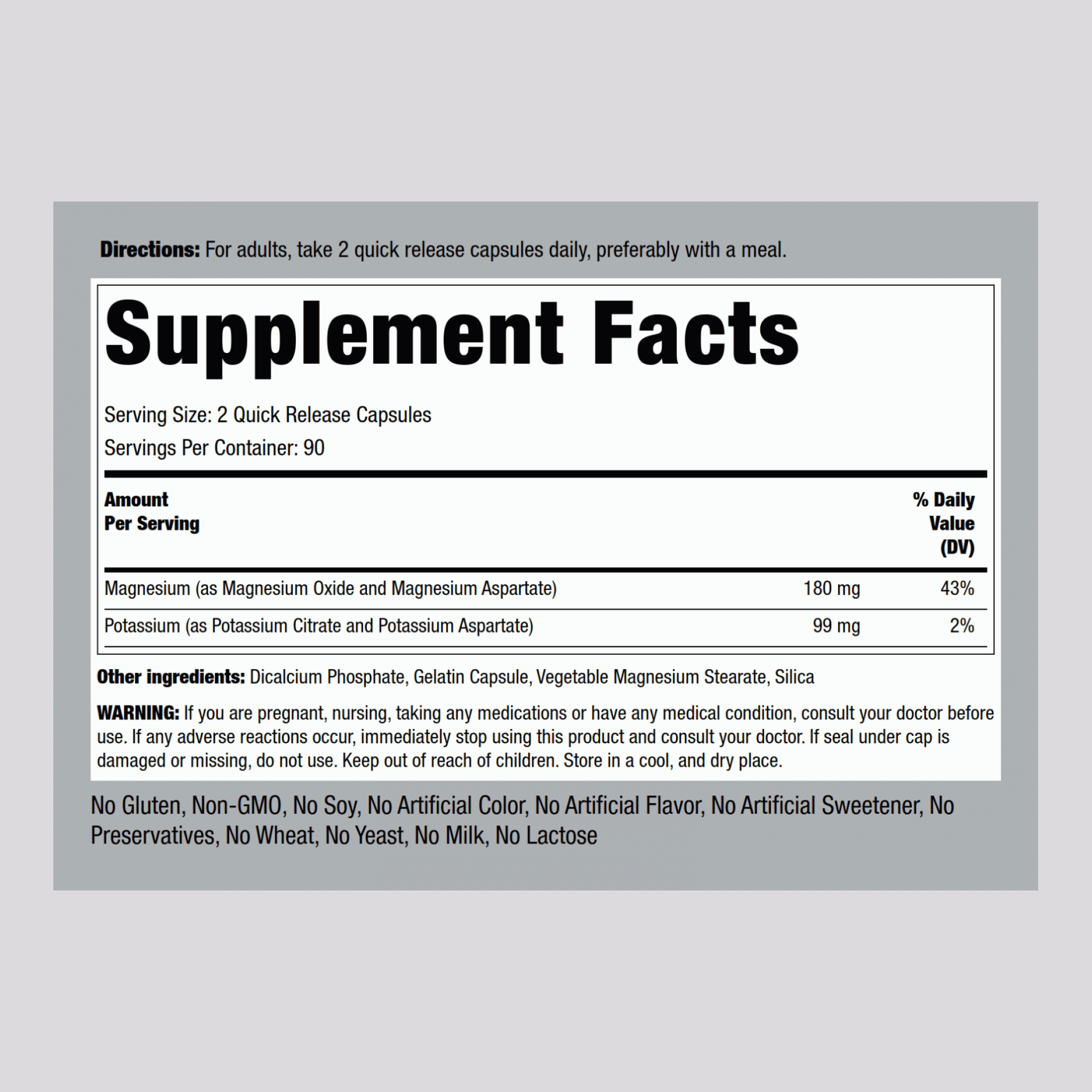 Potassium Magnesium Aspartate Complex, 99 mg/180 mg, 180 Quick Release Capsules, 2  Bottles