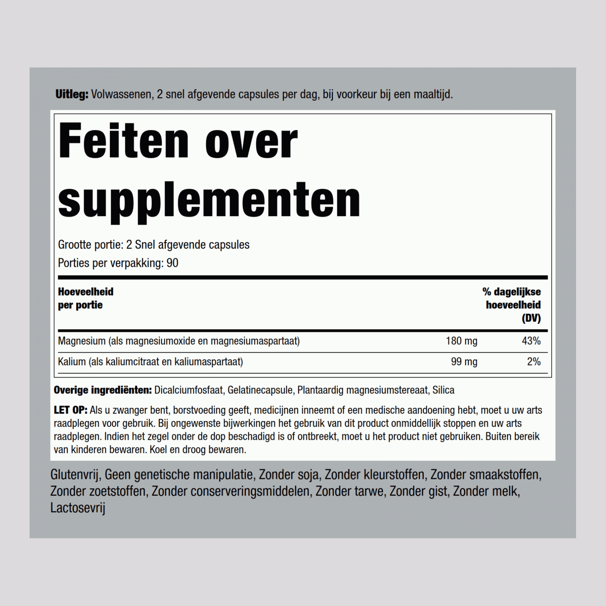 Complexe d'aspartate de magnésium potassium, 99 /mg 180 mg 180 Gélules à libération rapide 2 Bouteilles 