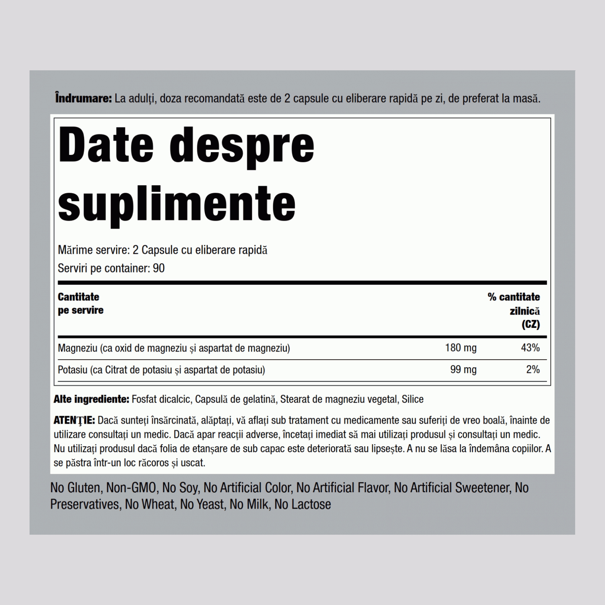 Complexe d'aspartate de magnésium potassium, 99 /mg 180 mg 180 Gélules à libération rapide 2 Bouteilles 