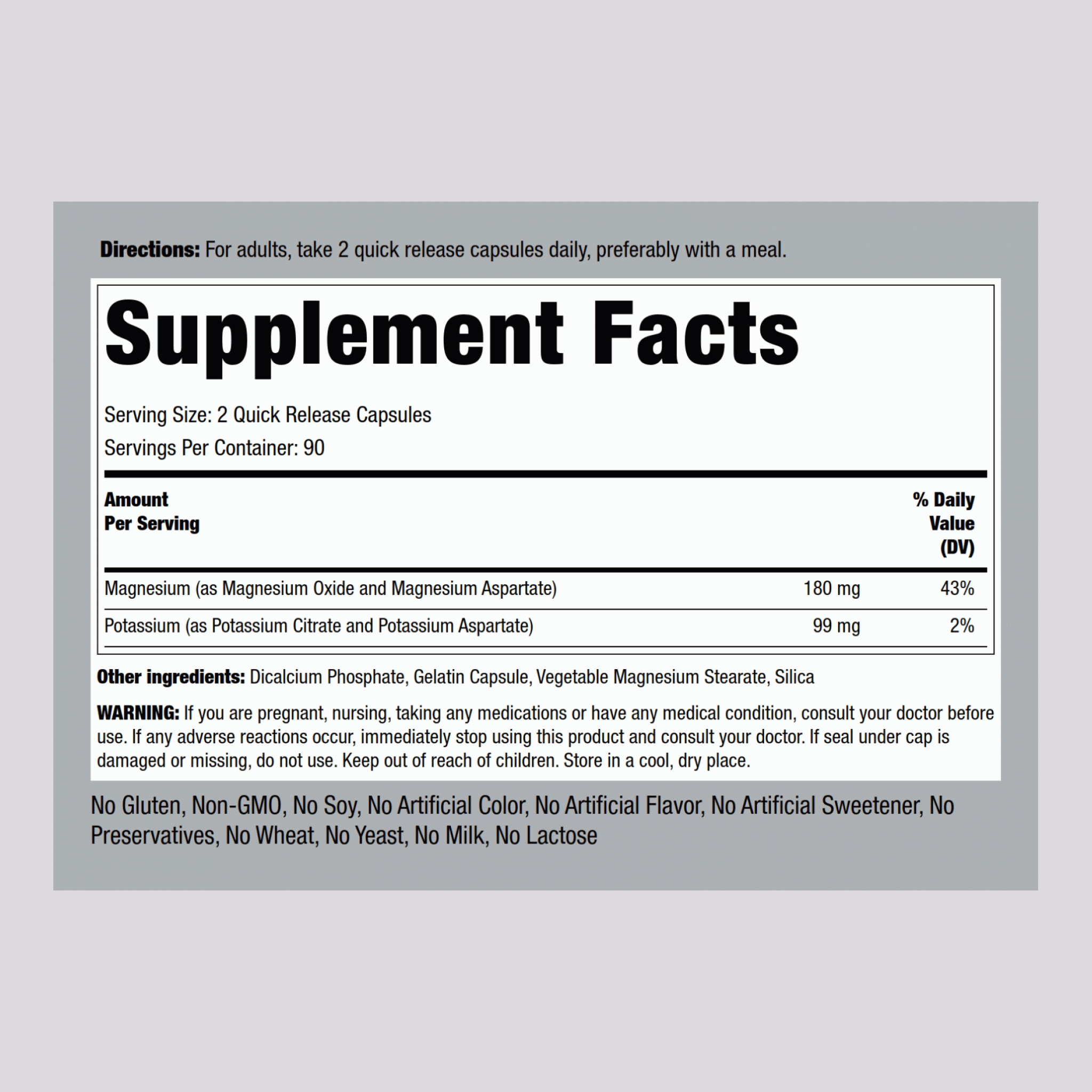 Complexe d'aspartate de magnésium potassium, 99 /mg 180 mg 180 Gélules à libération rapide 2 Bouteilles 