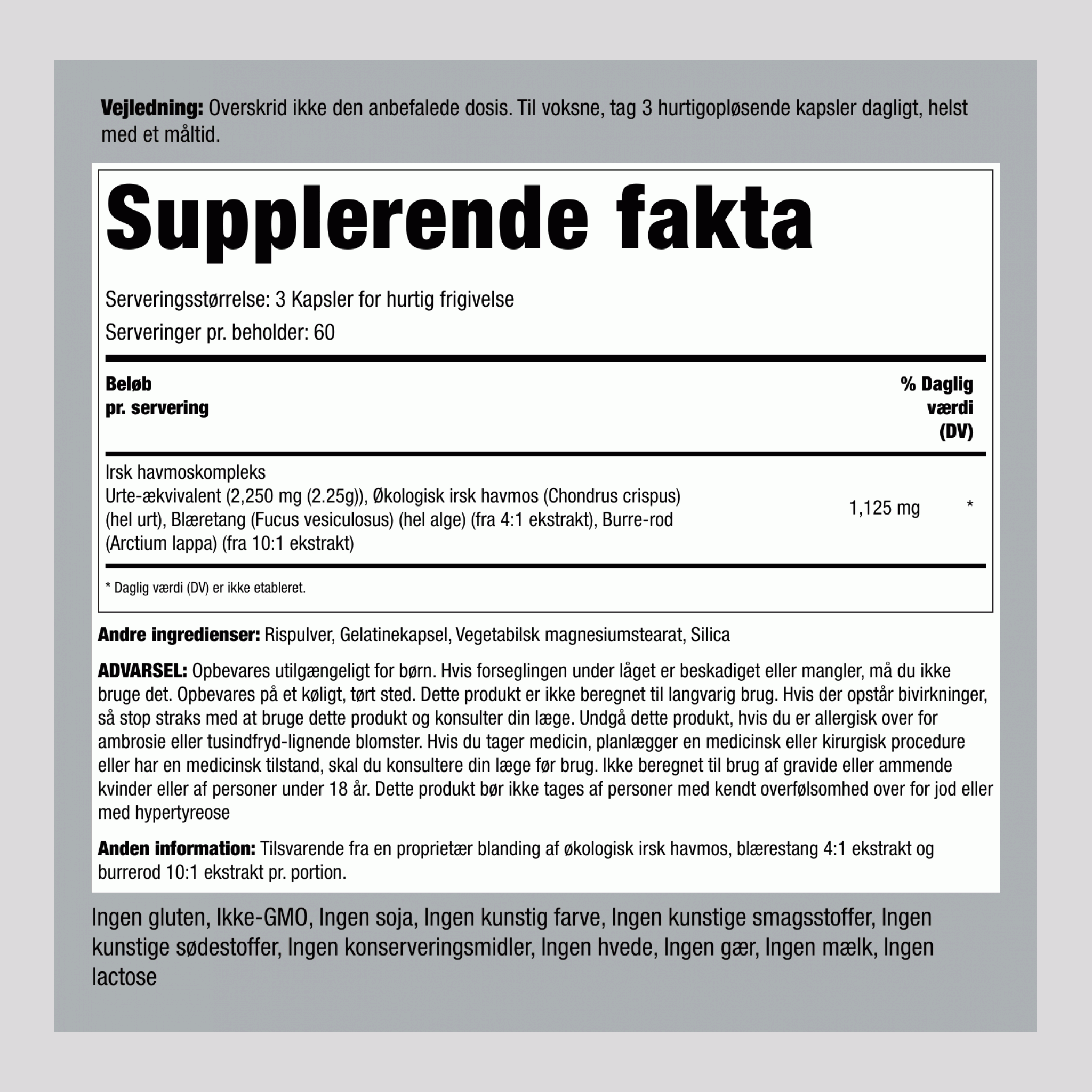 Irsk Havtang Komplex med Blæretang & Burrerod, 2250 mg (pr. portion), 170 Hurtigfrigivende Kapsler