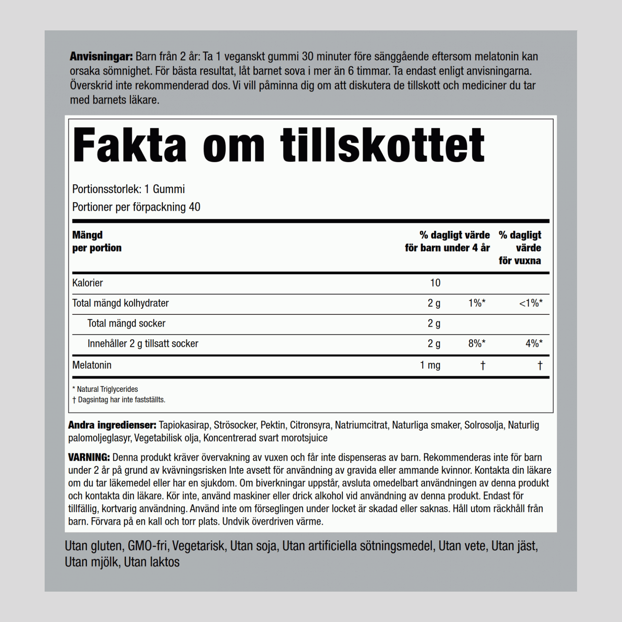 Melatonin för barn gummin (naturliga körsbär) 40 Gominolas veganas       