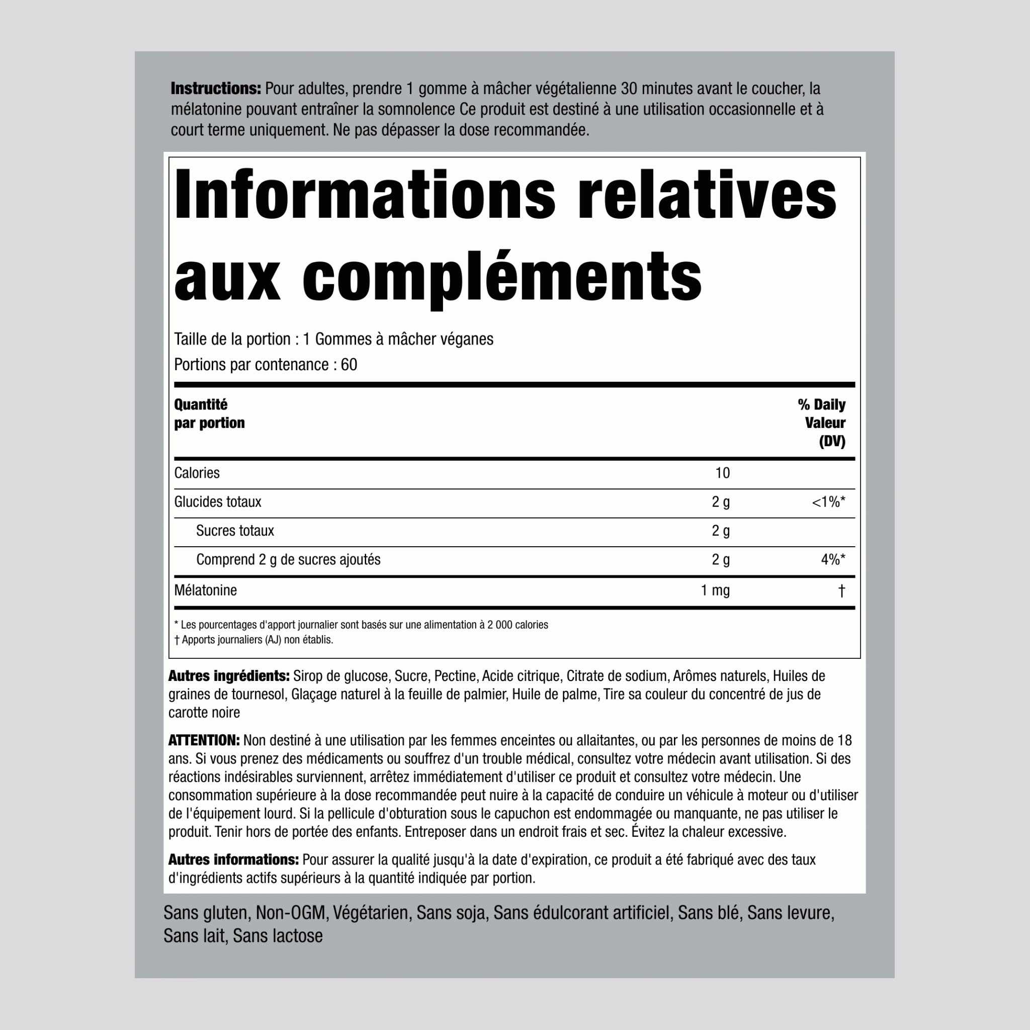 Gommes à la mélatonine (grenade et cerise naturelle) 1 mg 60 Gommes végans     