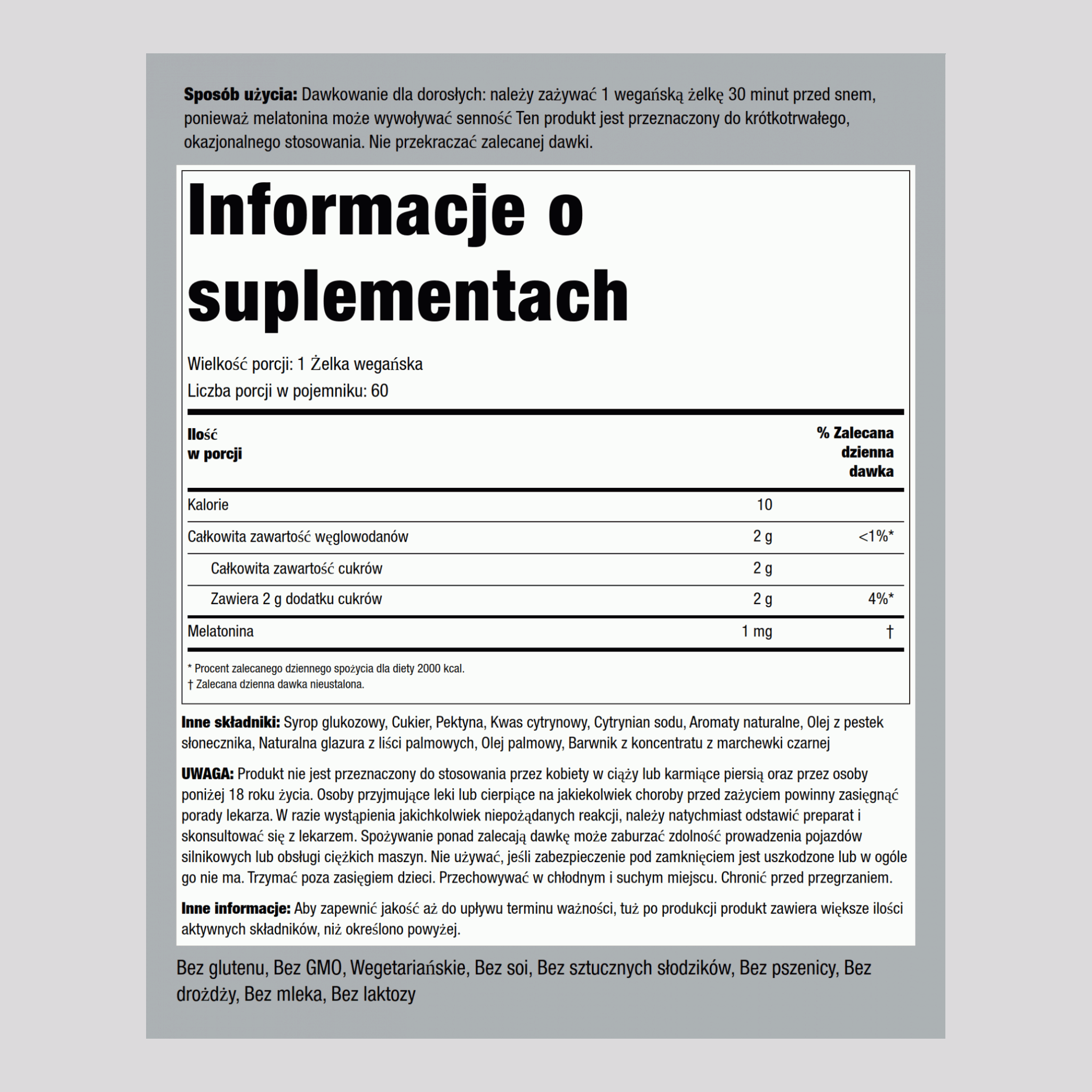 Żelki z melatoniną (naturalny, czereśnia, granat) 1 mg 60 Żelki wegańskie     