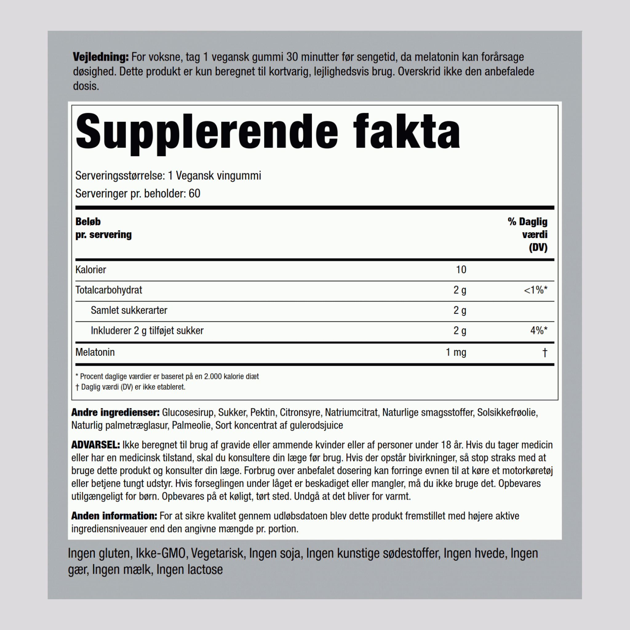 Melatoningummier (naturlig kirsebær, granatæble) 1 mg 60 Veganske vingummier     