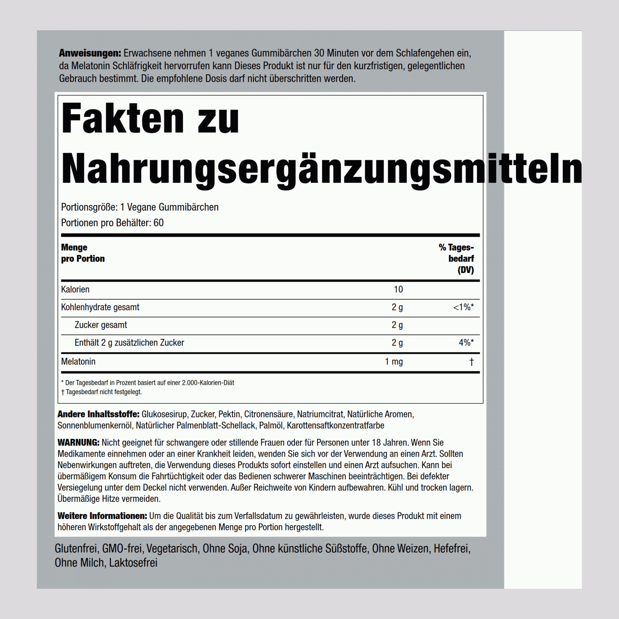 Melatonin-Gummibärchen (natürliche Kirsche-Granatapfel) 1 mg 60 Vegane Gummibärchen     