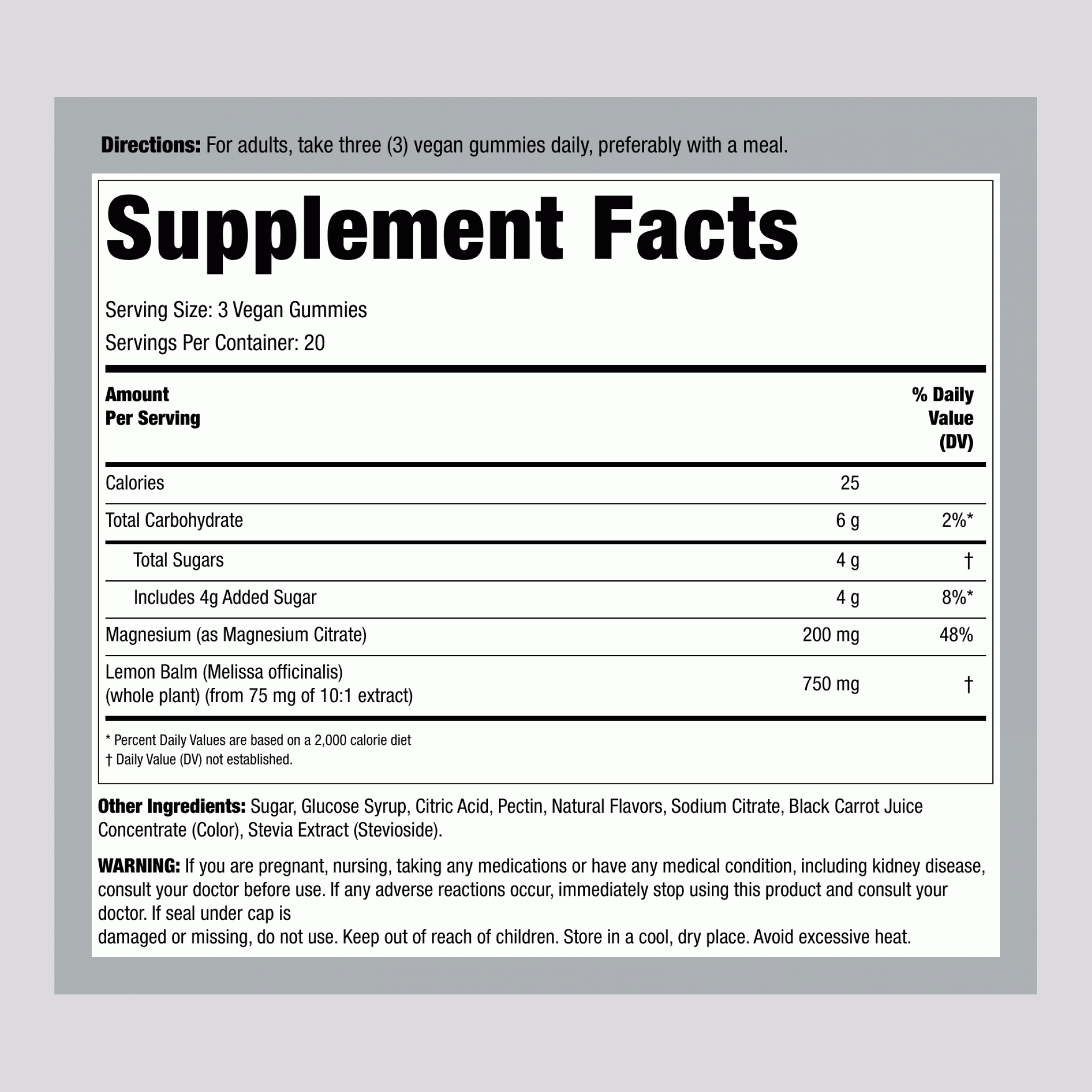 Magnesium (Natural Lemon Raspberry), 200 mg (per serving), 60 Vegan Gummies