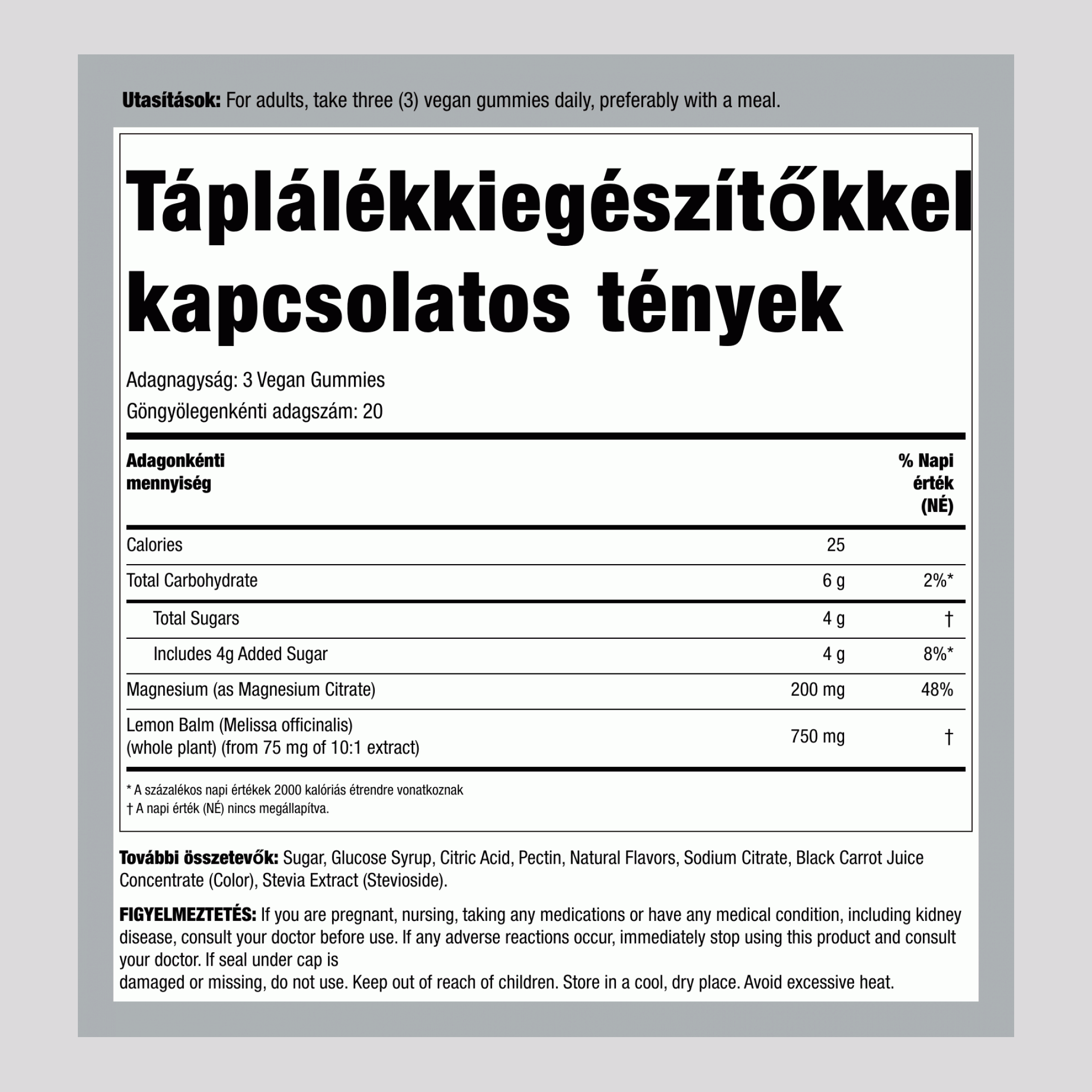 Magnézium 200 mg (adagonként) 60 Vegán gumibogyó     