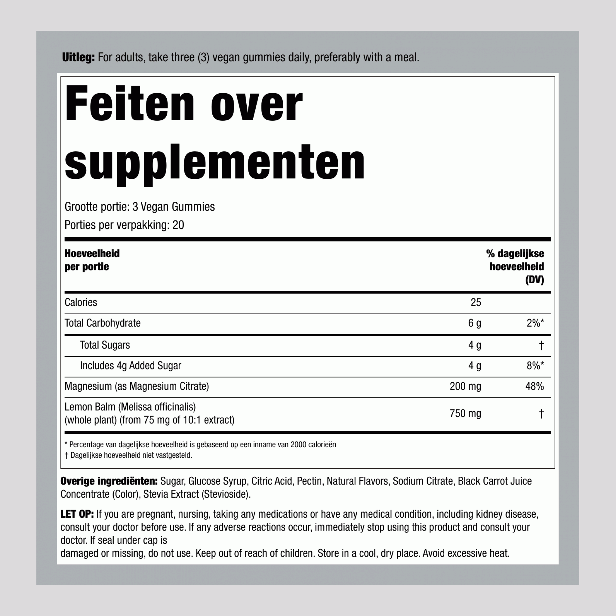 Magnesium 200 mg (per portie) 60 Veganistische snoepjes     