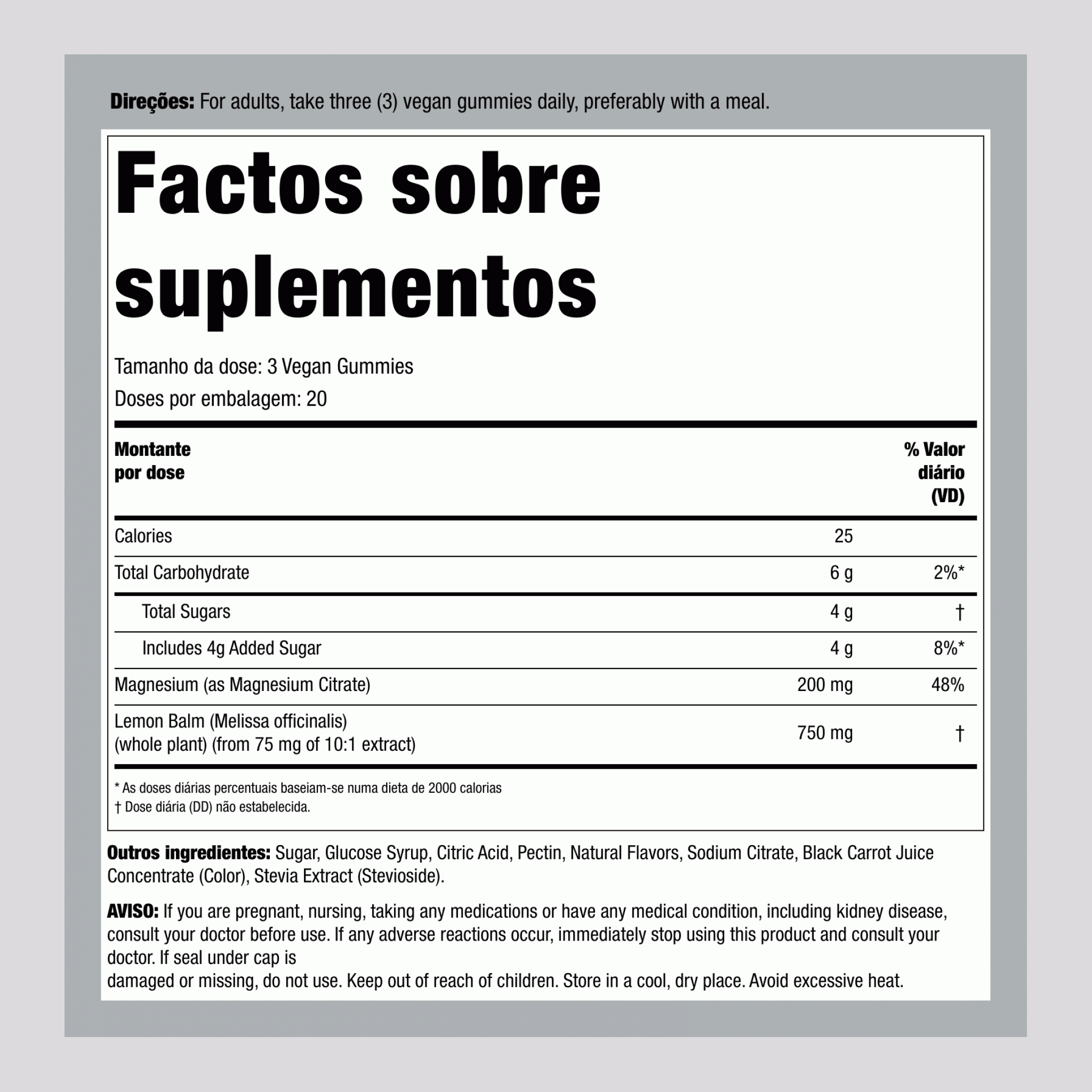 Magnésio 200 mg (por dose) 60 Gomas veganas     