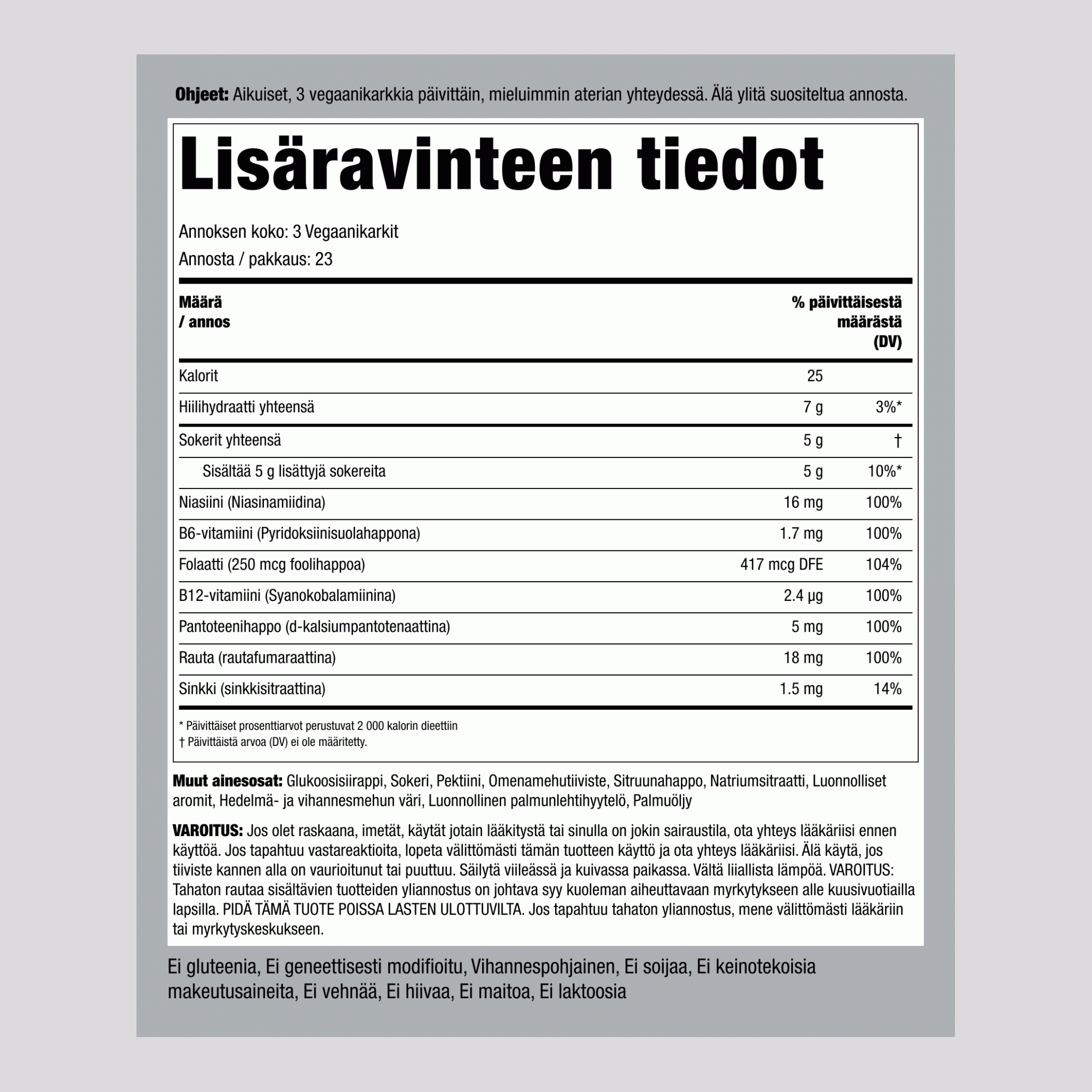 Rauta + B12 (Herkullinen Viinirypäle), 70 Vegaanista Karkkia