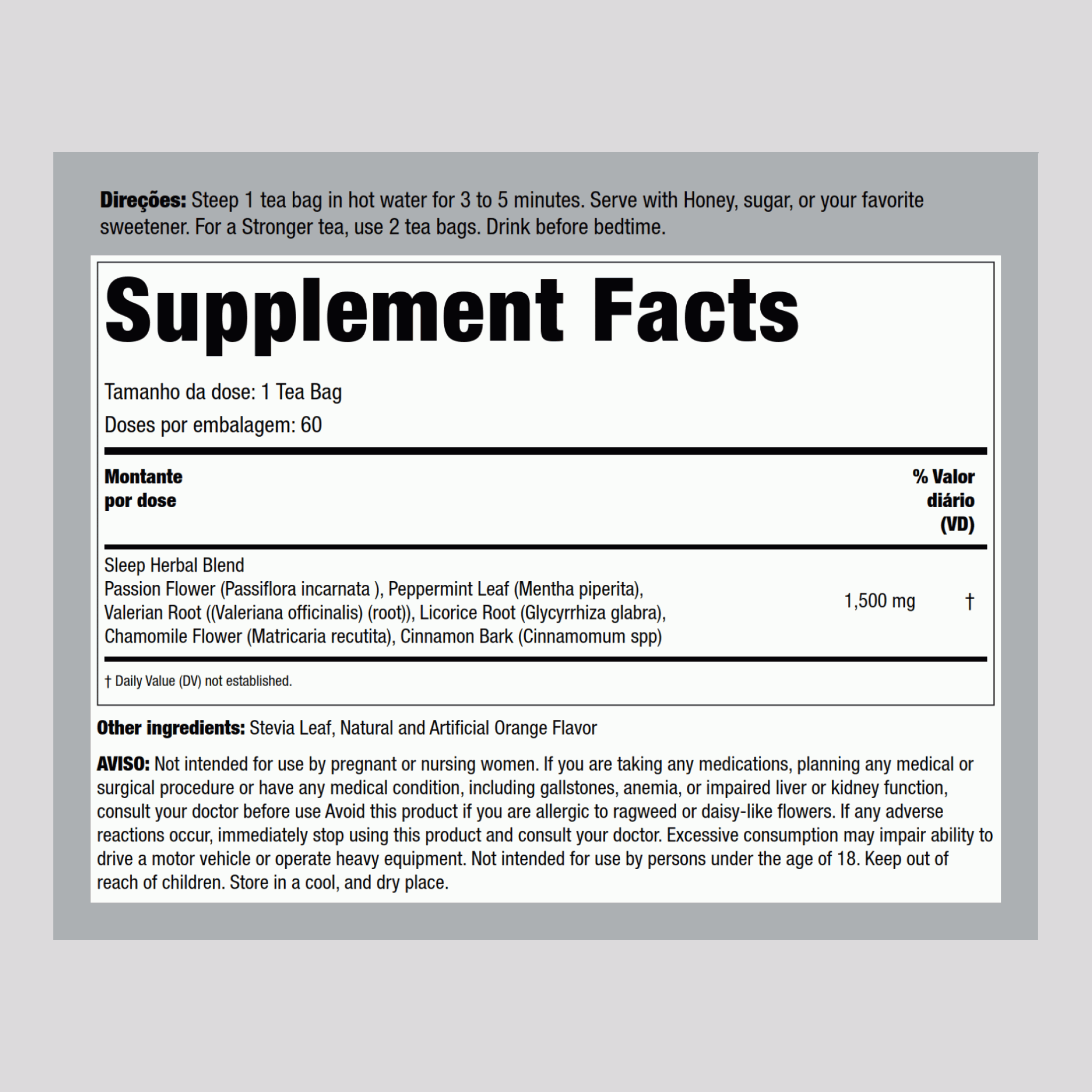 Chá para dormir (ao deitar) 1500 mg 50 Saquetas de chá     