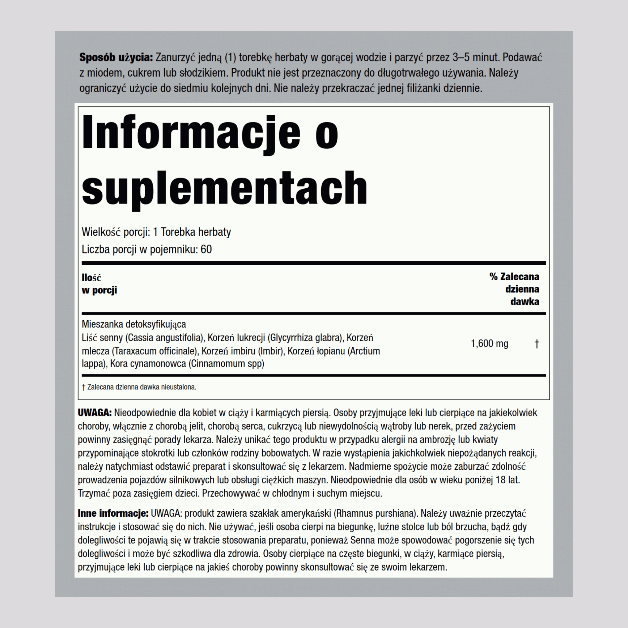 Detoksyfikacyjna herbata ziołowa 1600 mg 50 Torebki do herbaty     