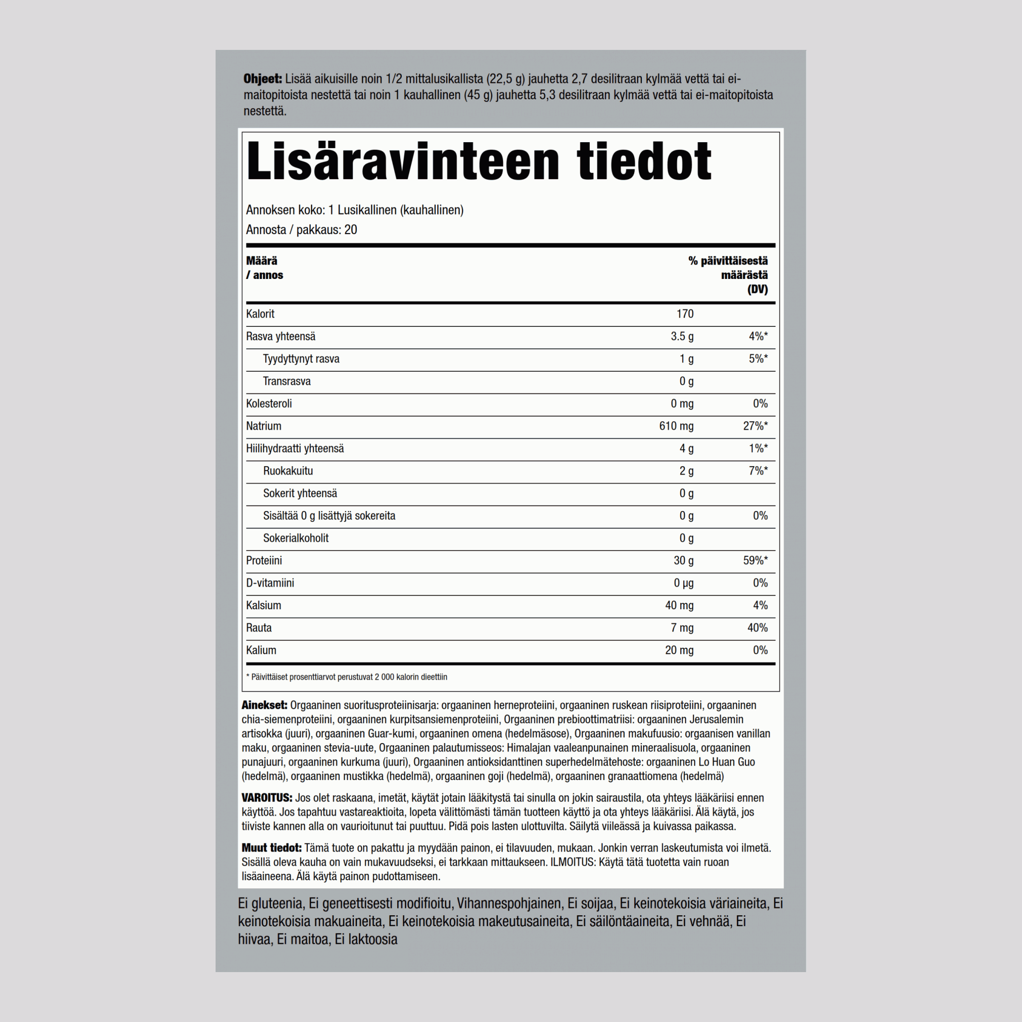 Kasvipohjainen urheiluproteiini (luomu) (kermainen vanilja) 32 oz (908 g) Pullo