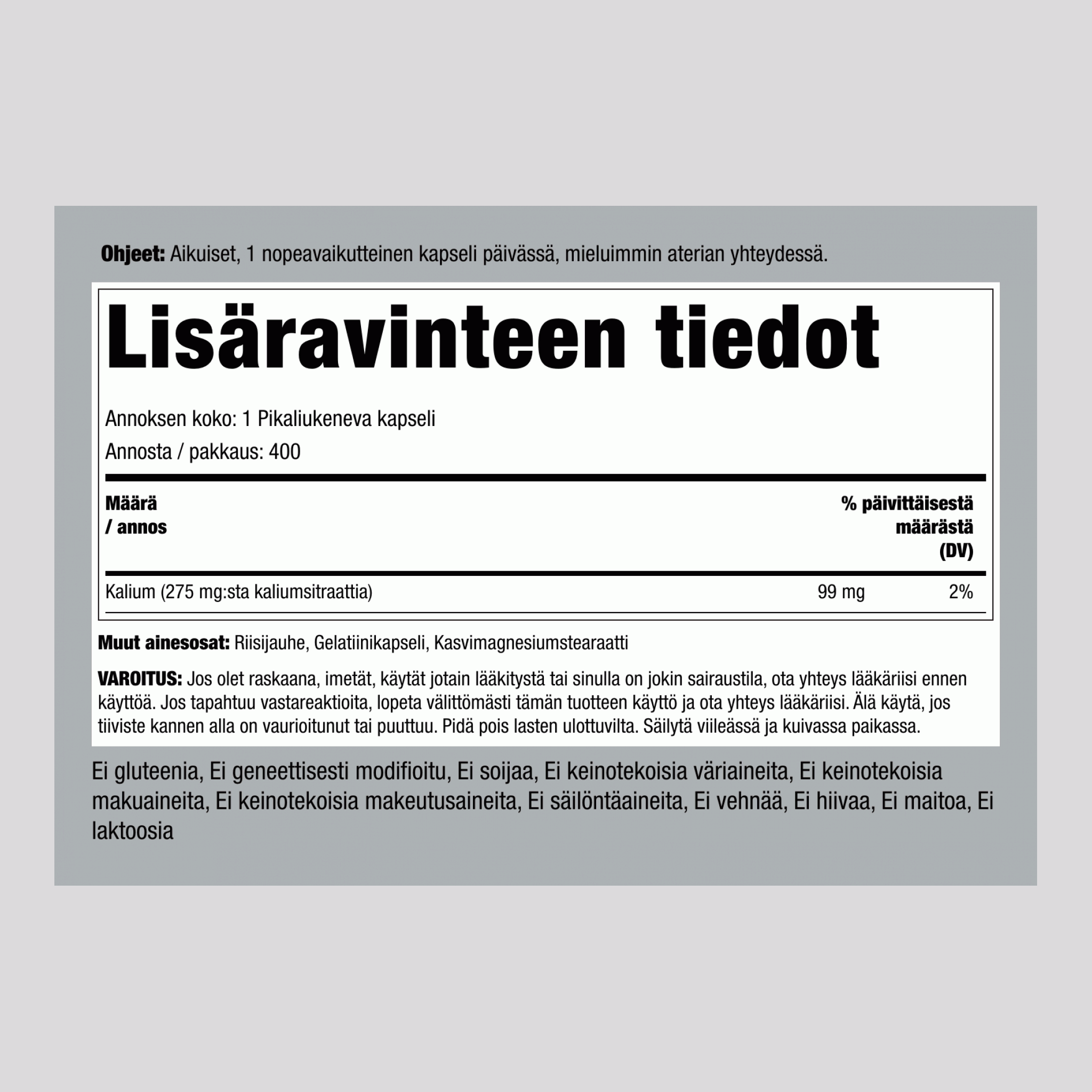 Natriumsitraatti  275 mg 400 Pikaliukenevat kapselit     