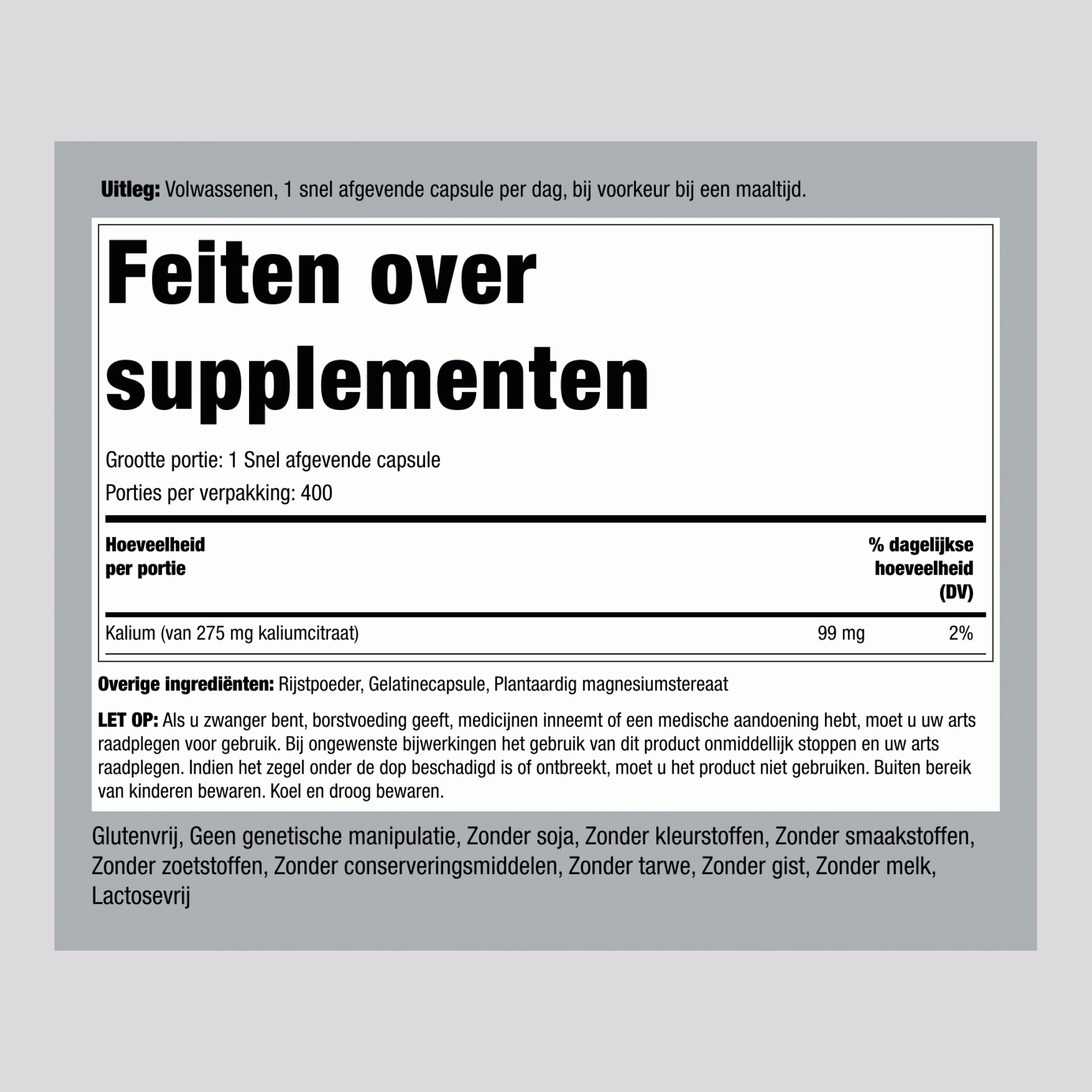 Kaliumcitraat  275 mg 400 Snel afgevende capsules     