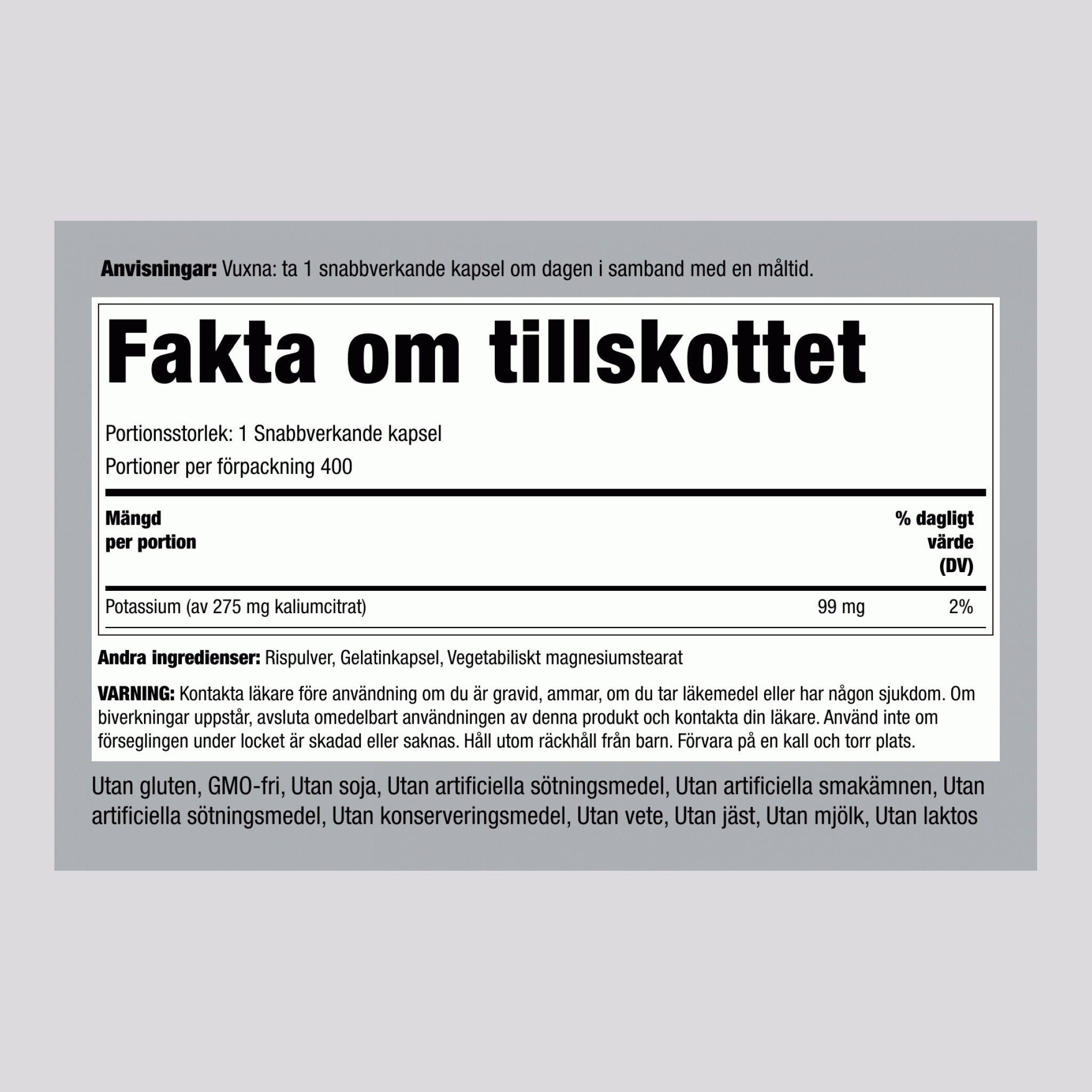 Kaliumcitrat  275 mg 400 Snabbverkande kapslar     