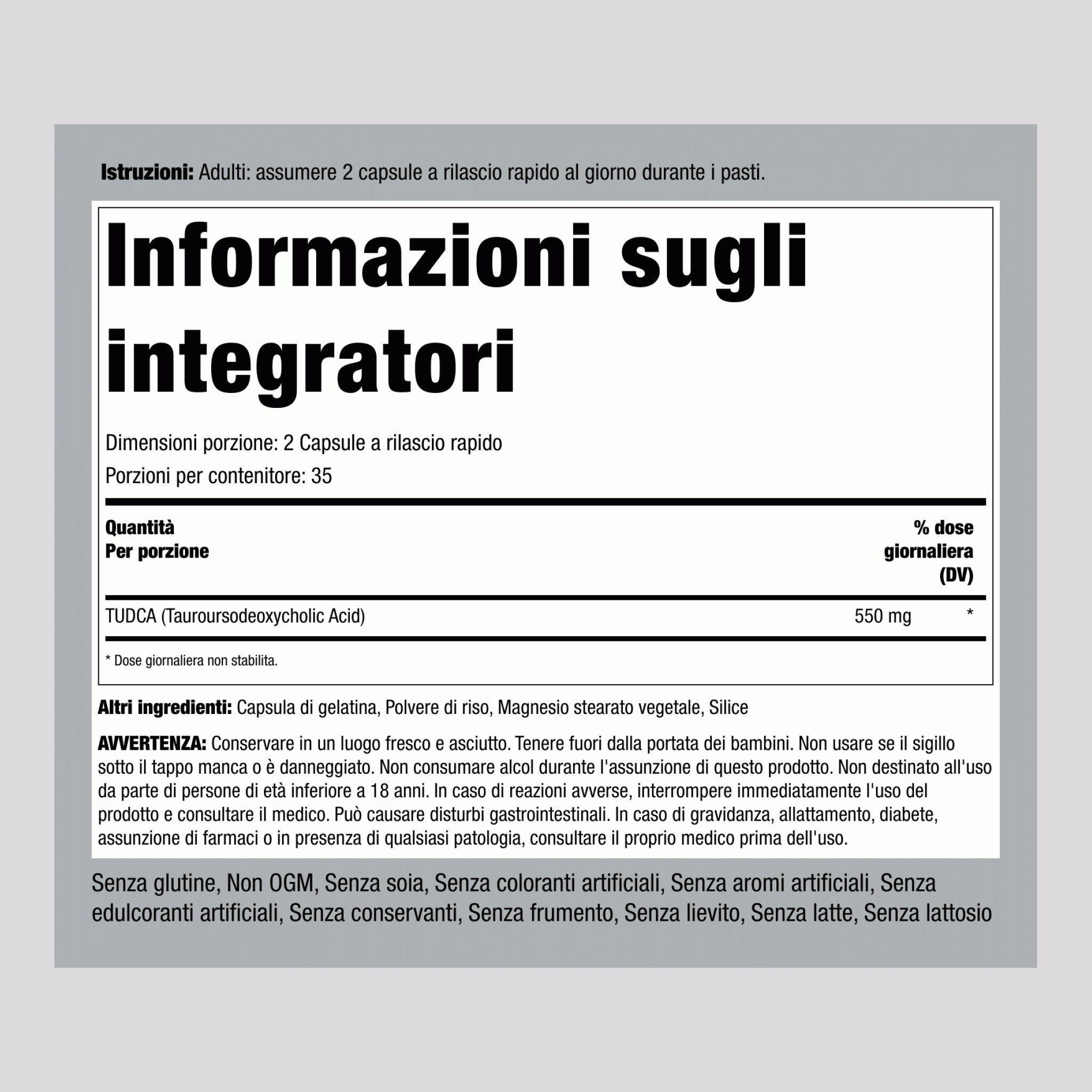 Tudca 250 mg 550 mg (per dose) 70 Capsule a rilascio rapido     