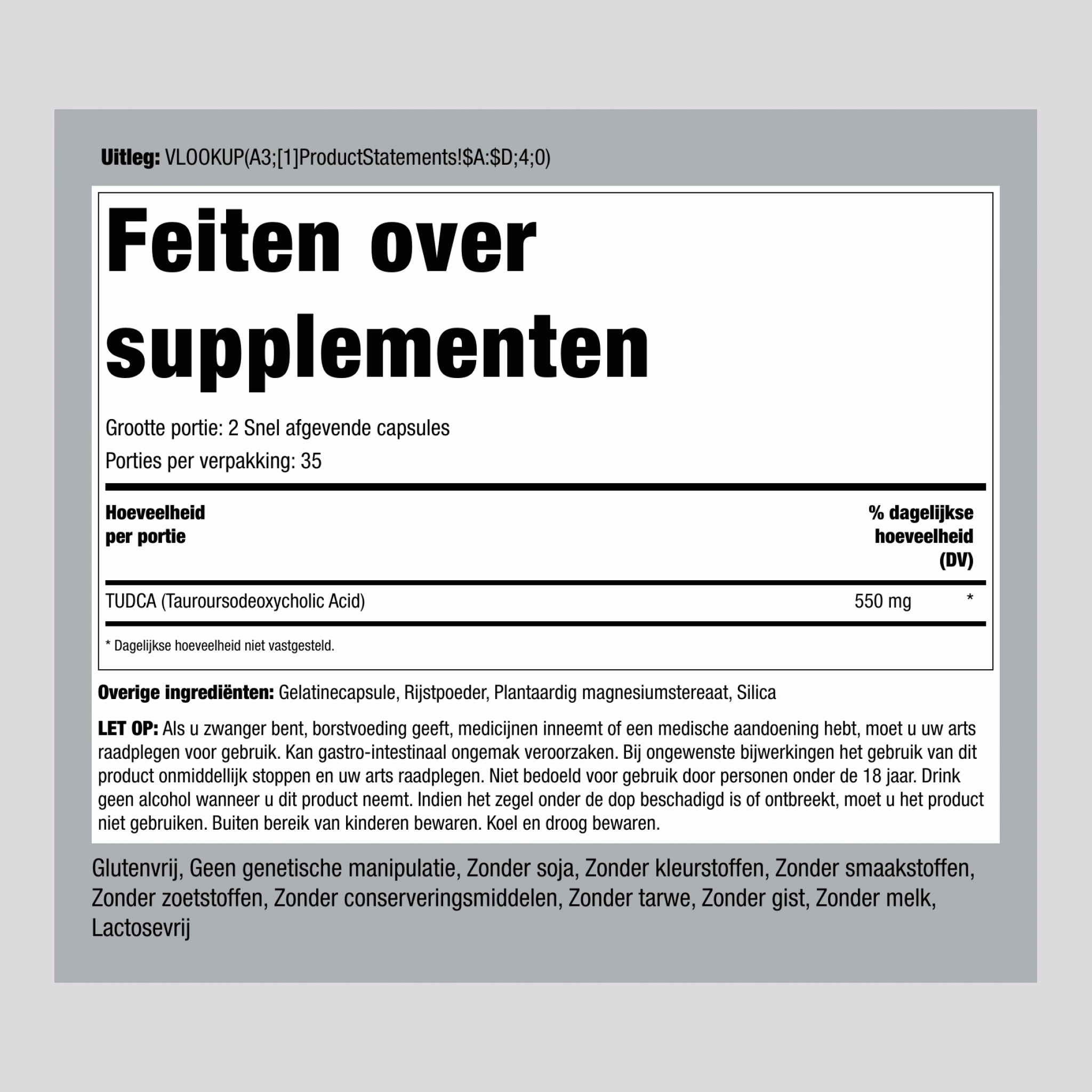 Tudca 250 mg 550 mg (per portie) 70 Snel afgevende capsules     