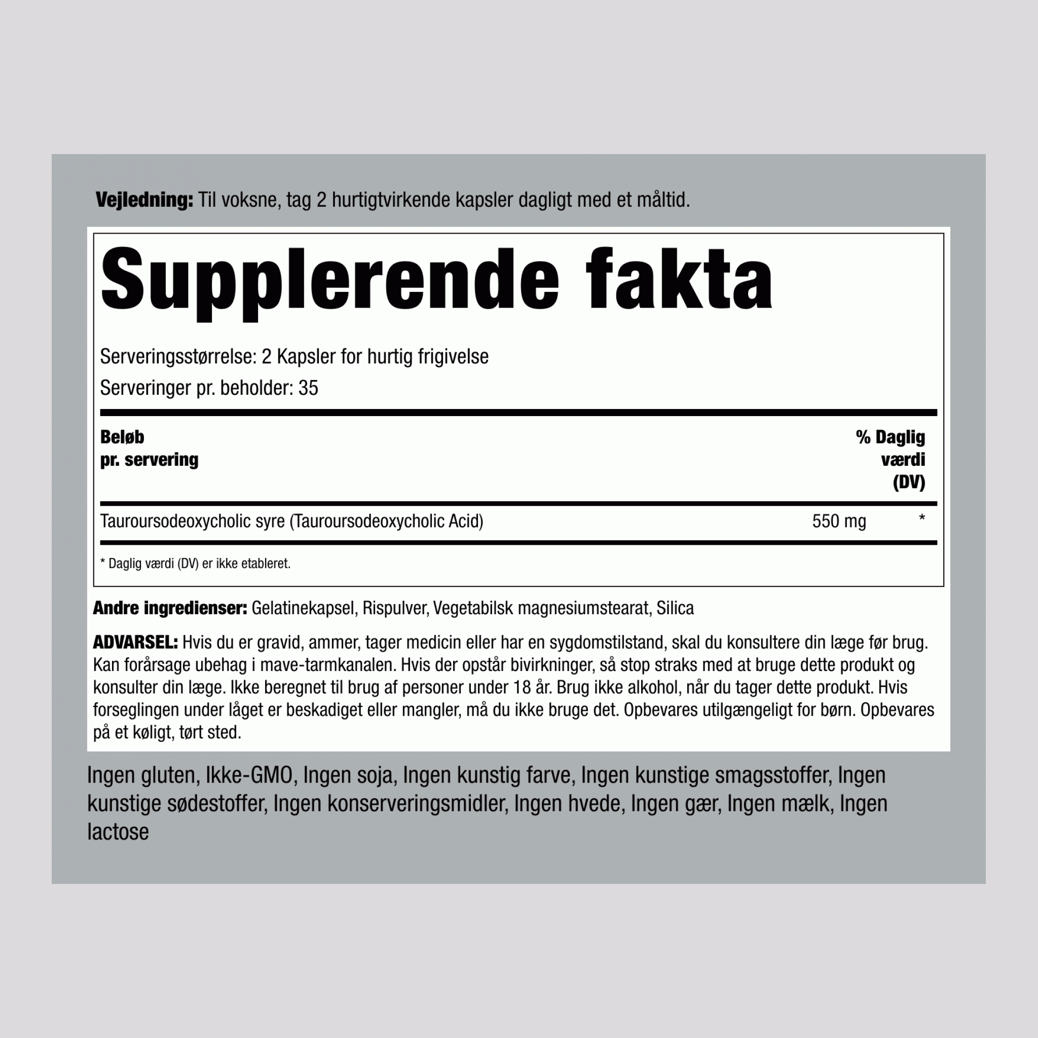 Tudca 250 mg 550 mg (pr. dosering) 70 Kapsler for hurtig frigivelse 2 Flasker   