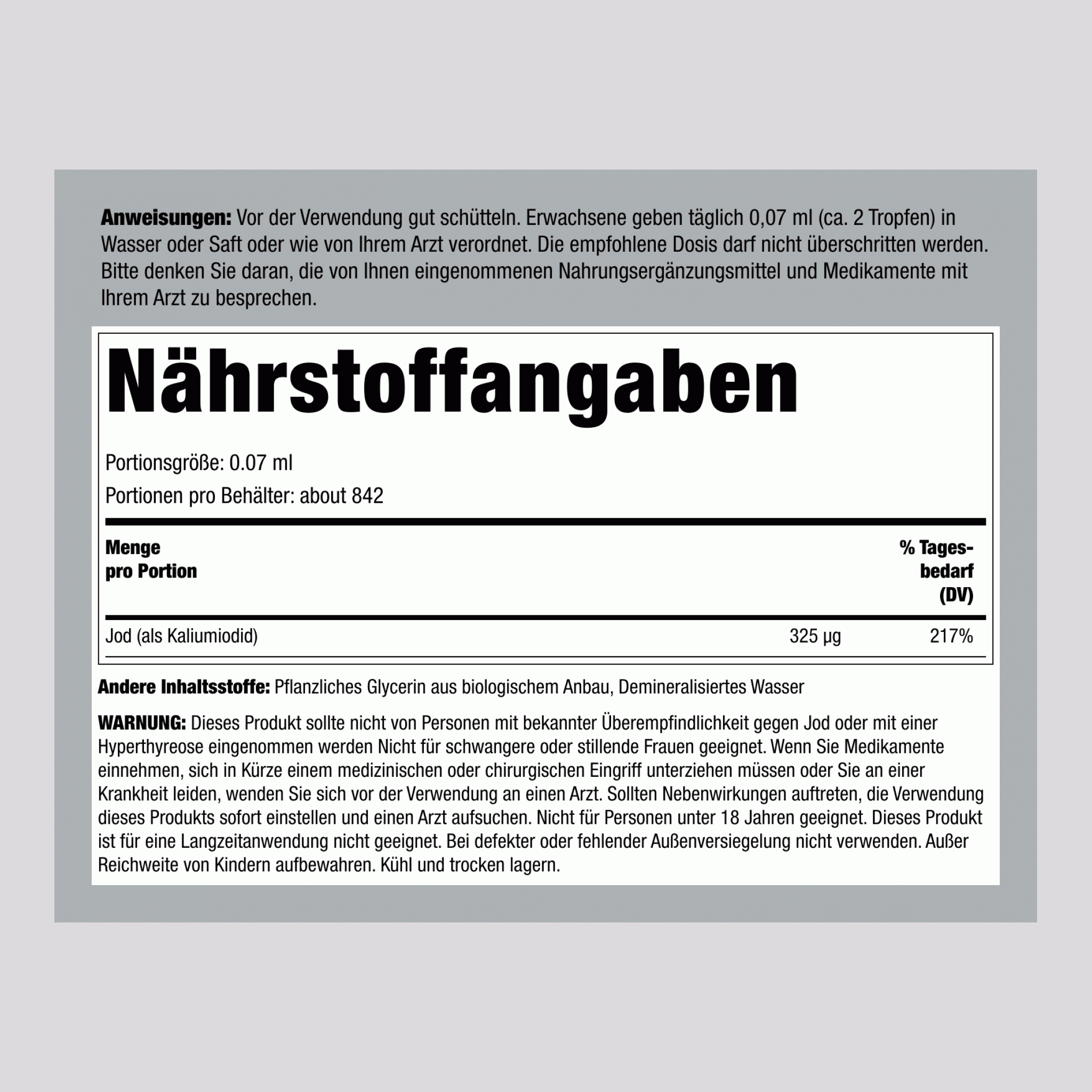 Naszierendes Jod (Bio) 325 µg (pro Portion) 2 fl oz 59 ml Tropfflasche
