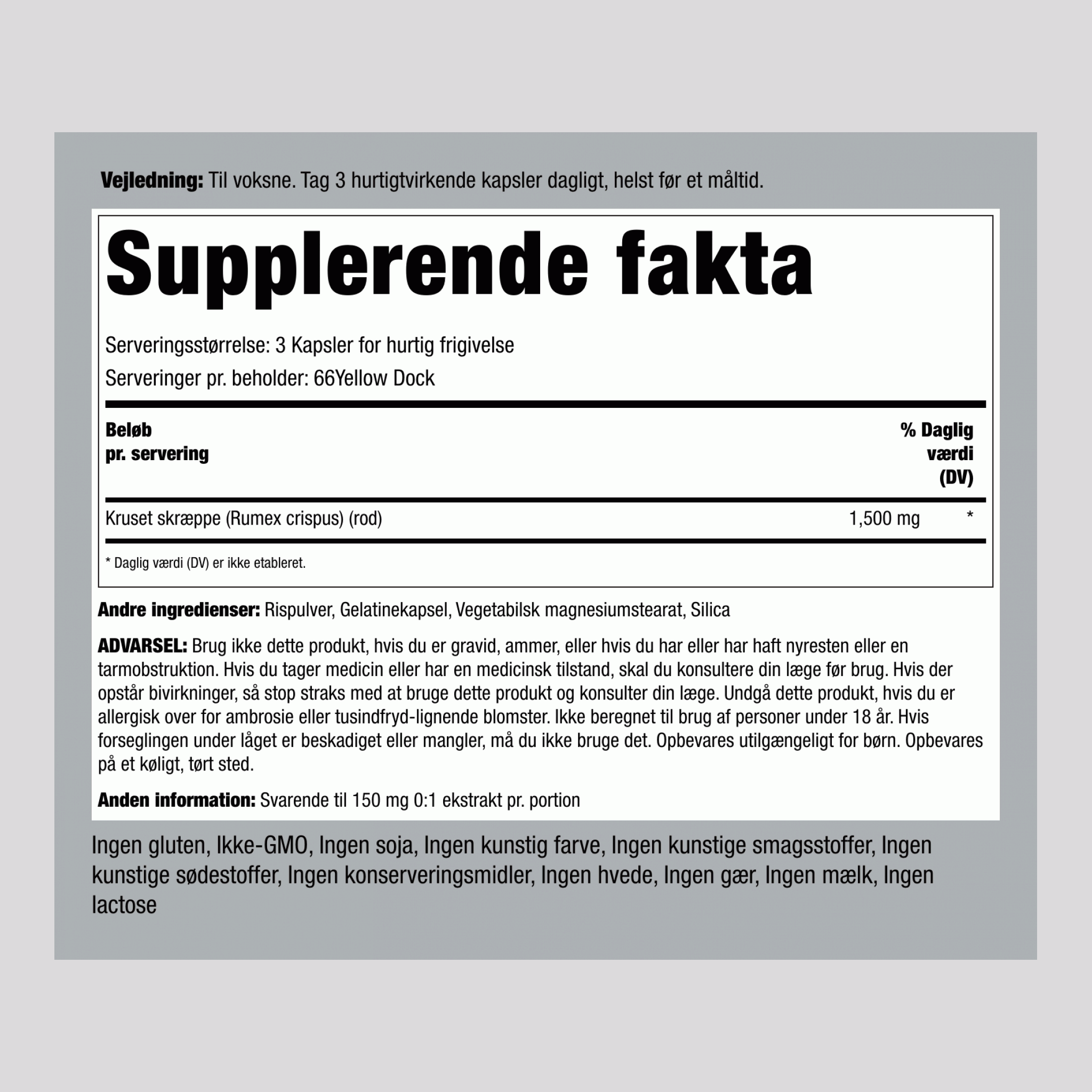 Kruset skræppe 1500 mg (pr. dosering) 200 Kapsler for hurtig frigivelse     