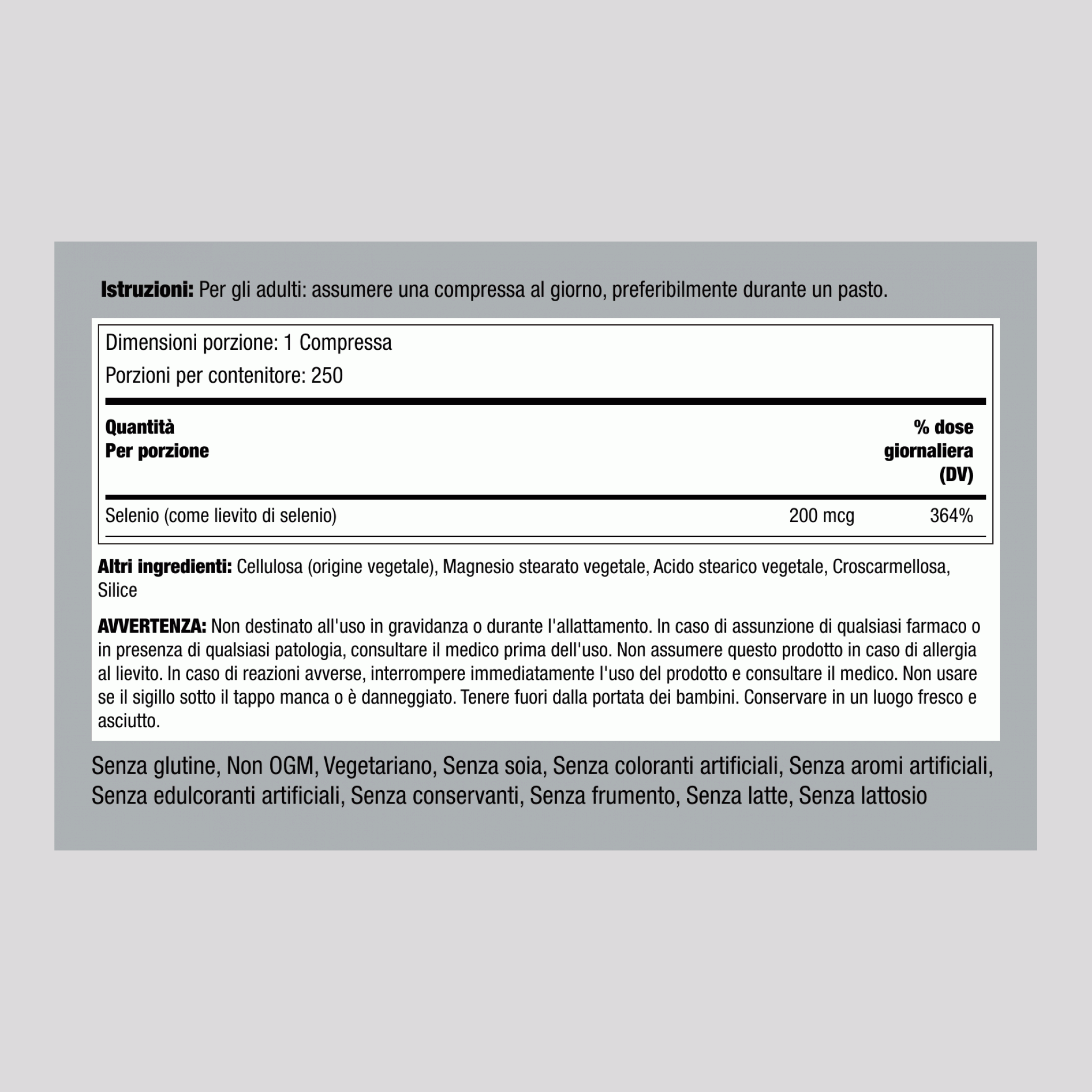 Selenio  200 mcg 250 Compresse     