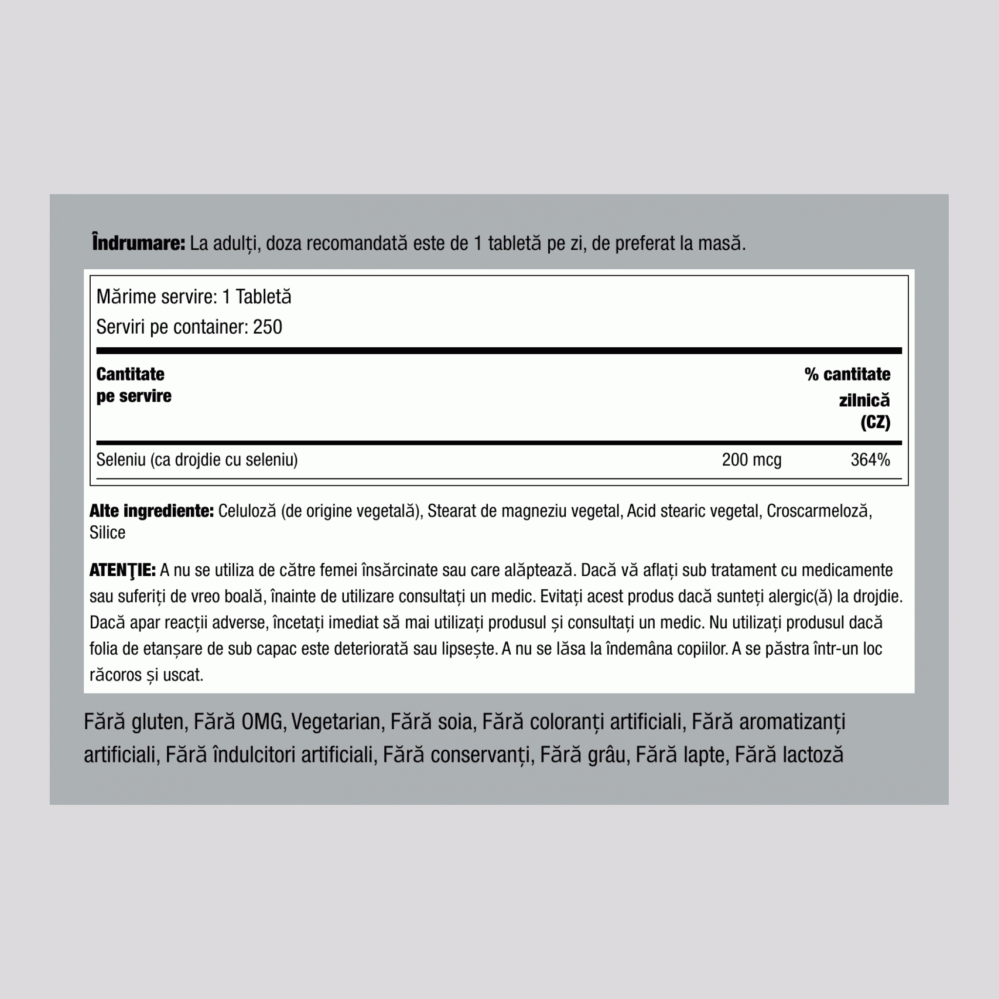 Seleniu  200 mcg 250 Comprimate     